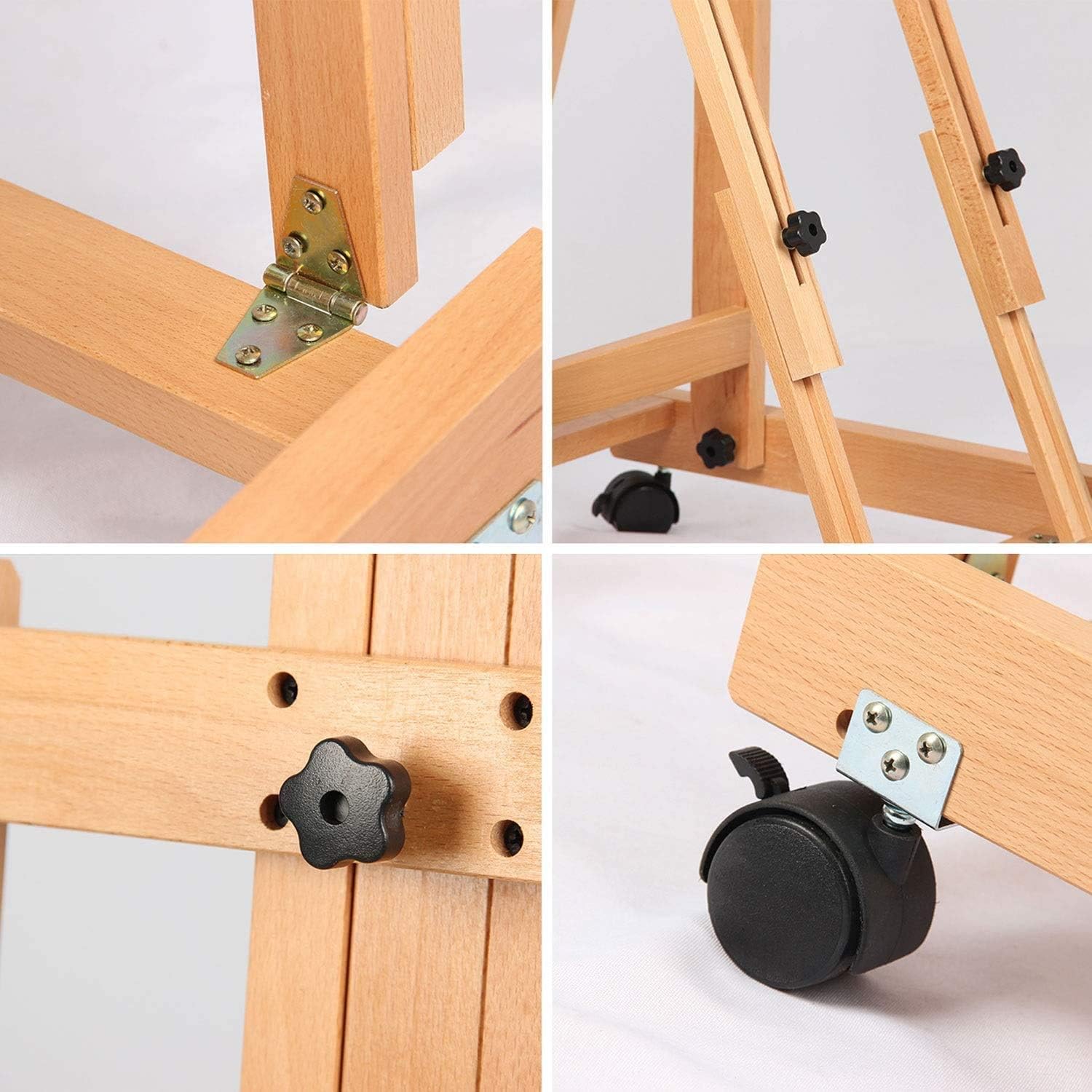 Wooden Floor Easel with Wheels Canvas Display Stand Large Shelf Profession Studio Easel Indoor Canvas Ad Display Stand with Wheel