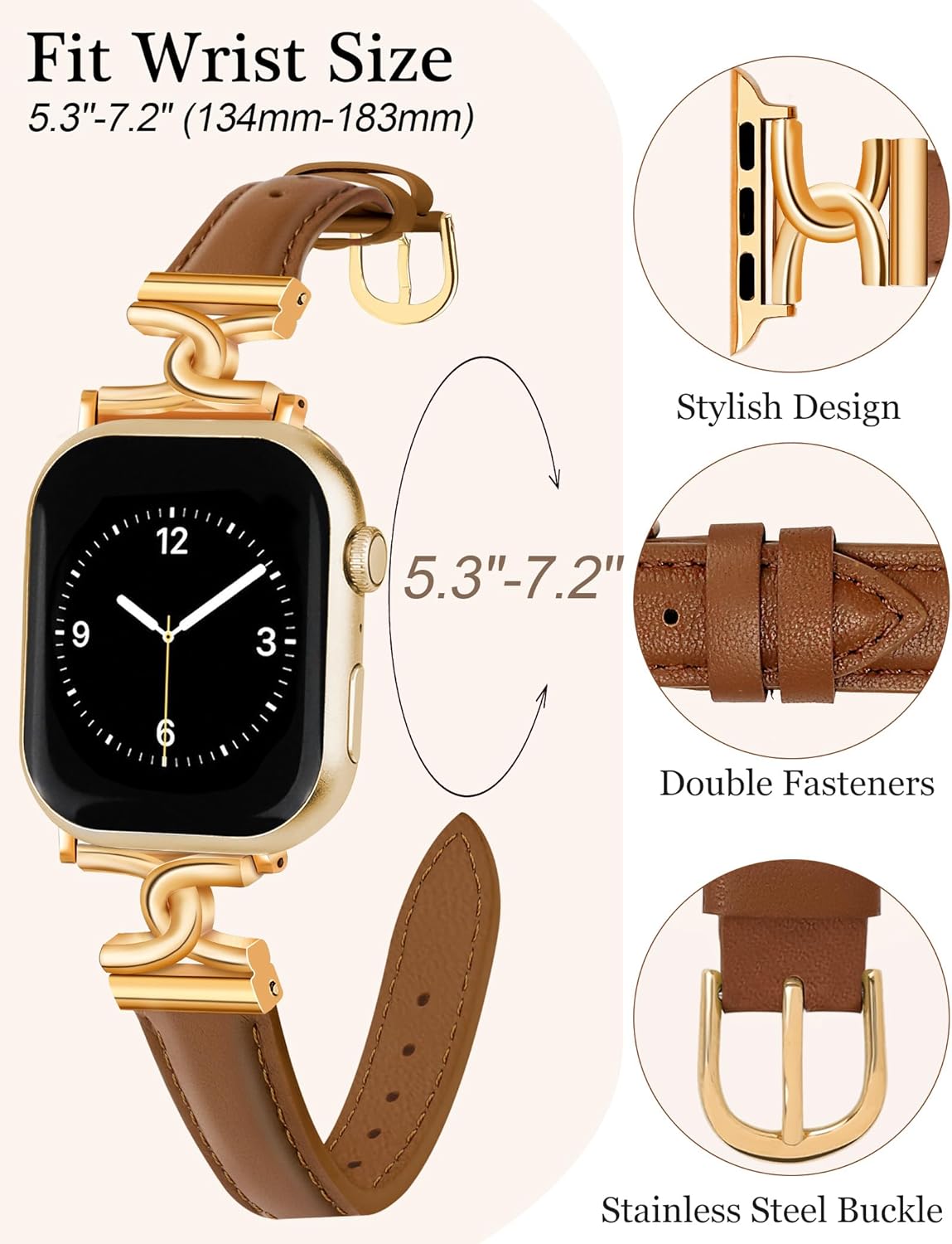Leather Band Compatible with Apple Watch Bands Women 38/40/41/42/44/45/46/49mm Dressy Designer Leather Strap with H-Shape Metal Buckle for iWatch Series 11 10 9 8 7 6 5 4 SE/Ultra 3 2 1 - Image 2
