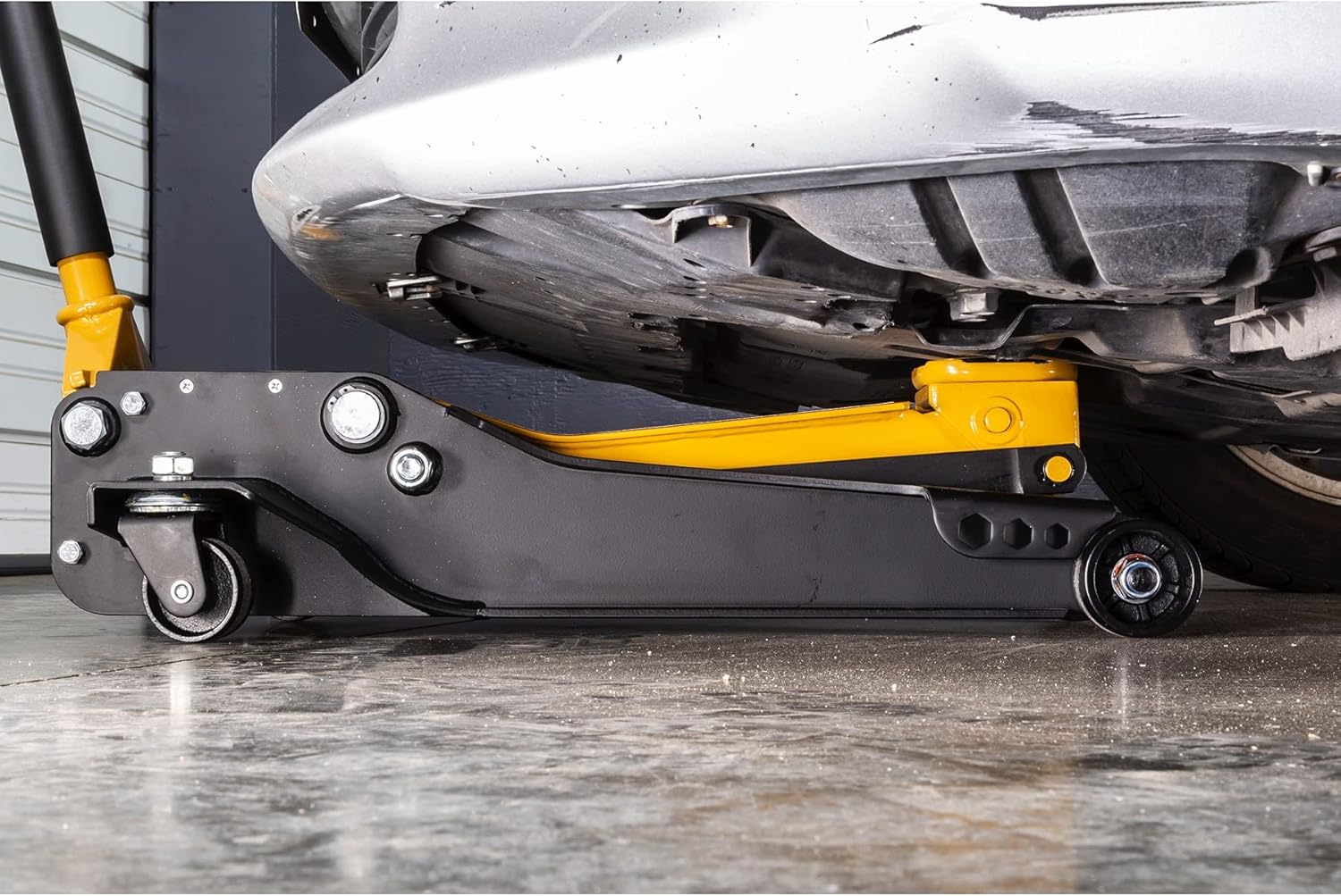 CAT 3-1/2 Ton Low Profile Service Jack – Dual Pump Quick Lift, 3.75" to 21" Lift Range, Oversized Saddle, Heavy-Duty Frame, Smooth-Roll Front Rollers – 240332