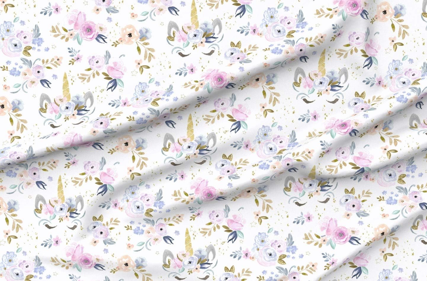 Spoonflower Fabric - Unicorn Floral Animal Pastel Purple Printed on Organic Cotton Sateen Fabric by The Yard - Sewing Quilting Apparel Home Decor