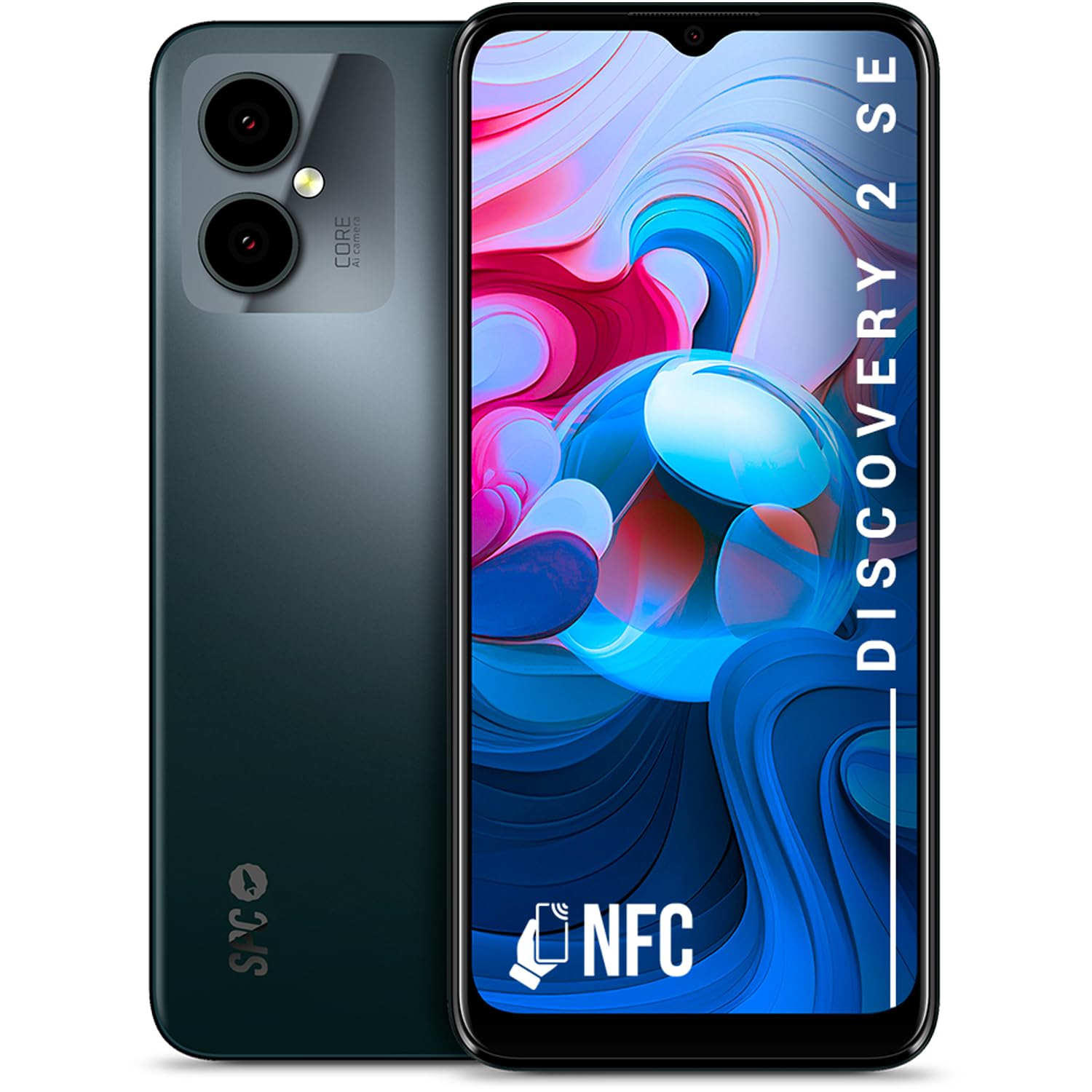 SPCDiscovery 2 SE - 4+128GB Smartphone with 6.5 Inch HD+ Display, NFC, Fingerprint and Face Unlock, 4G, Dual 13+2MP Camera, 4500 mAh Battery with Reverse Charging and Android 13 - Deep Sky Colour