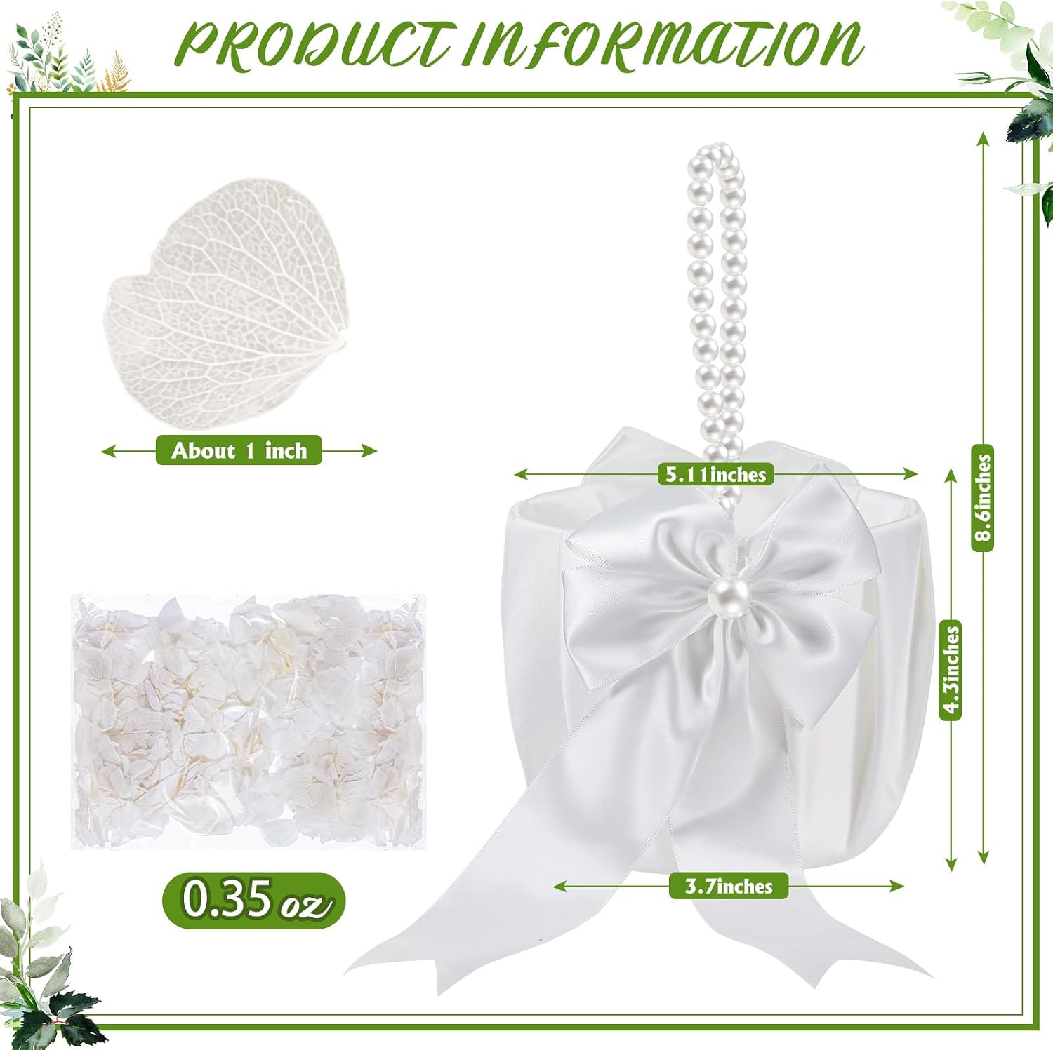 Jingmore 1 Set Wedding Flower Girl Basket and Real Petals Set Ivory Flower Girl Basket with Pearl Handle True Dried Hydrangea for Wedding Bridal Party Romantic Night Proposal Anniversary Decoration