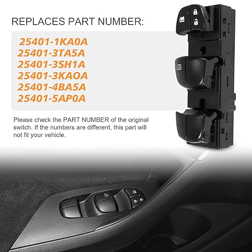 Miniatura 3 de VOFONO Master - Interruptor de ventana eléctrico compatible con Nissan Altima 2013-2018, Pathfinder, FrontierLeaf 2013-2019, Nissan Sentra