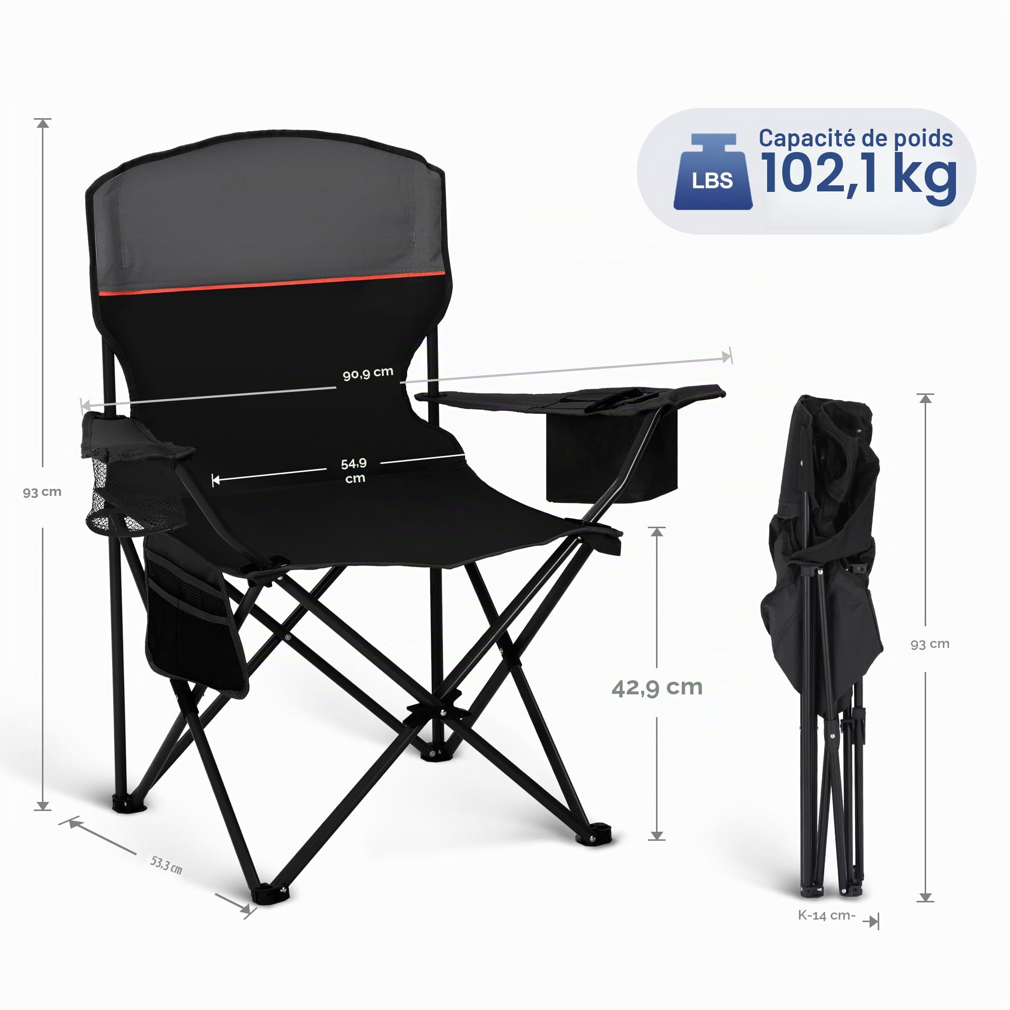 LET'S CAMP Lot de 2 chaises de Camping Pliantes avec Sac Isotherme à 3 bidons - Chaise de Jardin Portable avec Porte-gobelet - Charge maximale : 120 kg - Chaise d'extérieur pour Camping, Plage