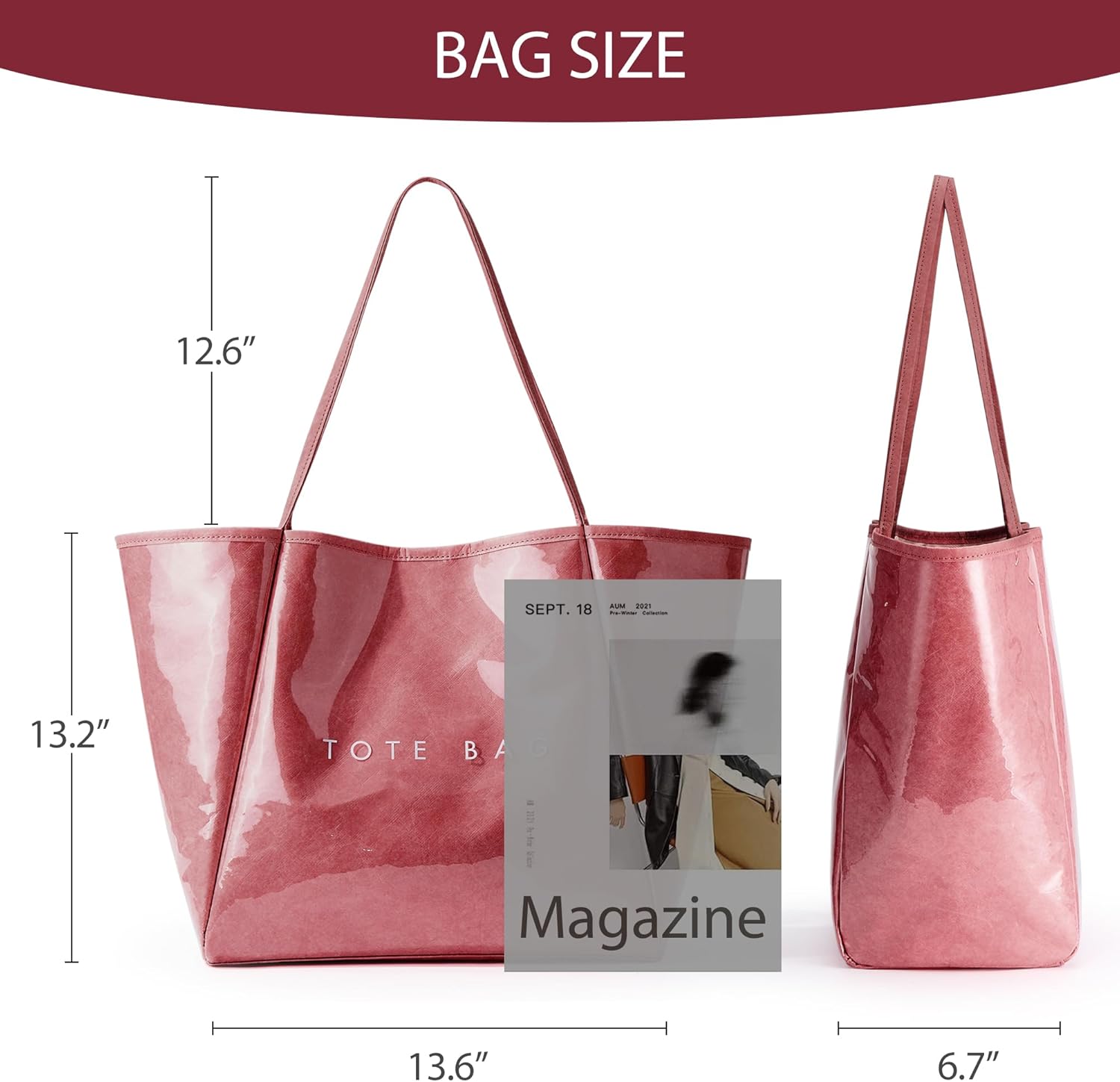 KALIDI PVC Tote Women Weekender Bag Large Shopper Handbag Oversize Shoulder Travel Purse - Image 6