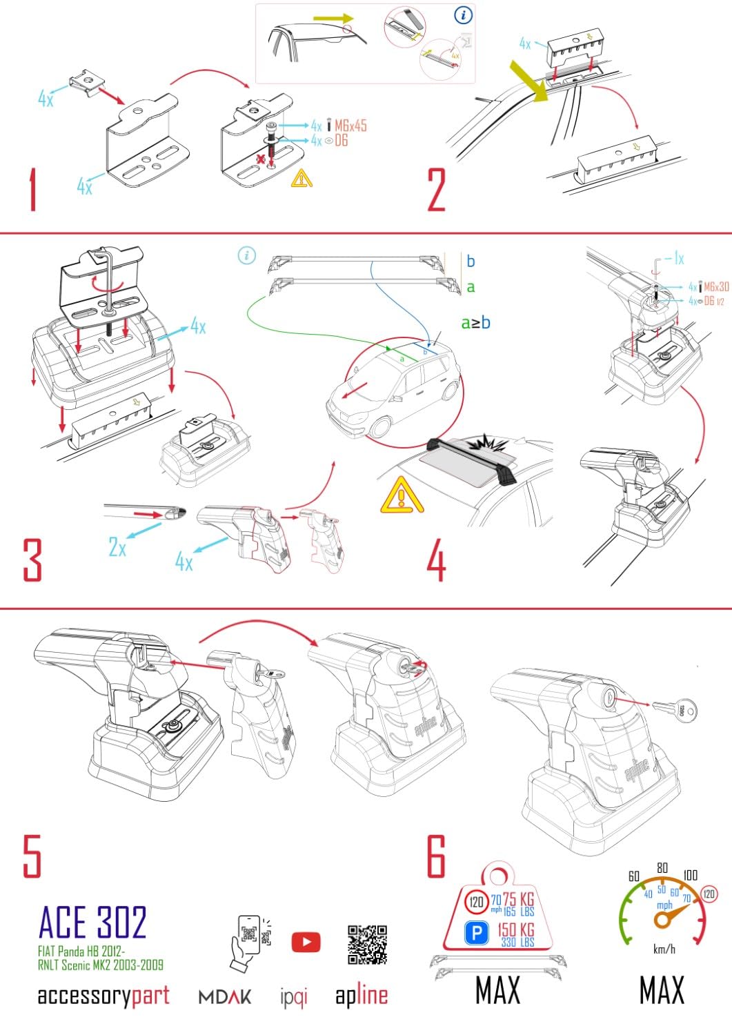 Compatibile con Fiat Panda (319) 2012-2026 Modello ACE-3 Barre Tetto Portapacchi Auto Barre Portatutto Grigio Alluminio 2 Barre
