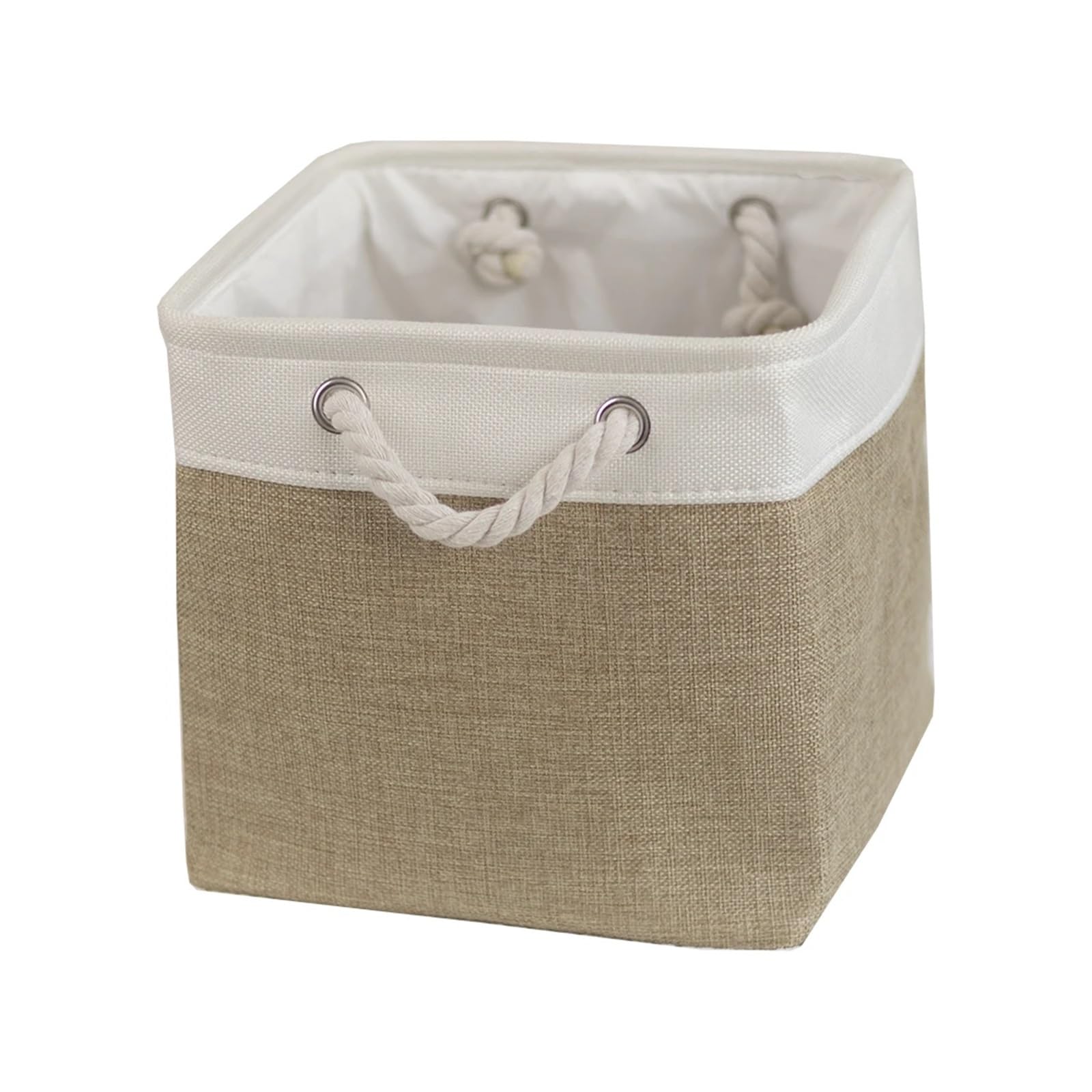 Fabric Storage Basket Foldable Storage Cubes Bins For Home Collapsible Fabric Baskets With Ropes Office Closet Clothes Organizer(White and khaki,28X28X28)