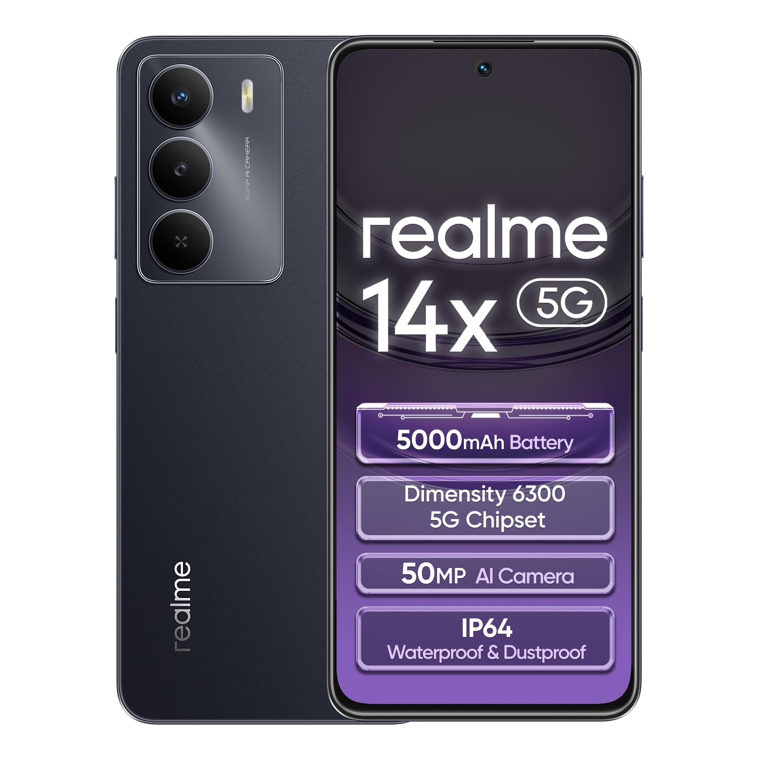 realme 14x 5G Smartphone 6+128GB, Carbon Black, 6,67 Zoll