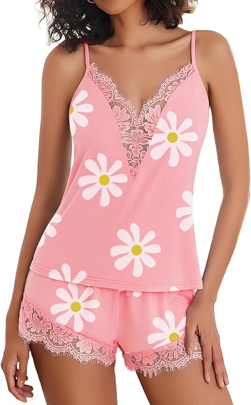 Conjunto de pijama feminino Avidlove com 2 peças, blusa de alças e shorts, branco, tamanhos S–XXL