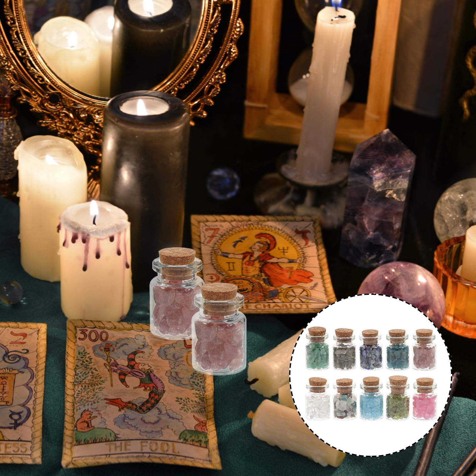 Kit de 10 Botellas Deseos Piedras Naturales y Vidrio, Accesorio Decorativo para Escritorio y Meditación Adecuado para Niños