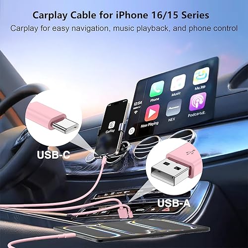 Vista 61 de Carplay - Cable de carga USB C para iPhone 16 15 Pro Max, paquete de 4 [3/3/6/6 pies] 60 W USB C a USB C cable y USB A a USBC cable de carga rápida