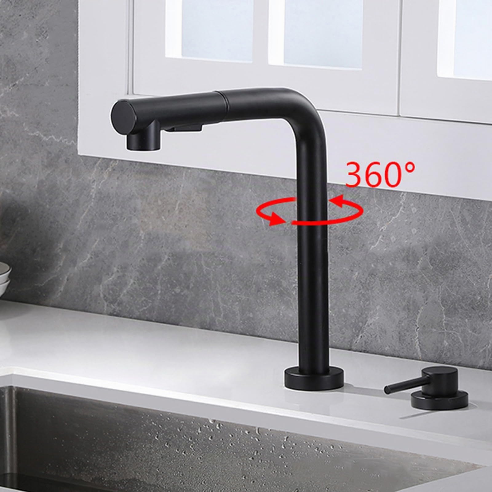 XJTNLB Grifo Cocina Bajo Ventana Extraible Negro Griferia Cocina Oculto de Elevación Grifos de Cocina Fregadero Monomando para Ventana Frontal