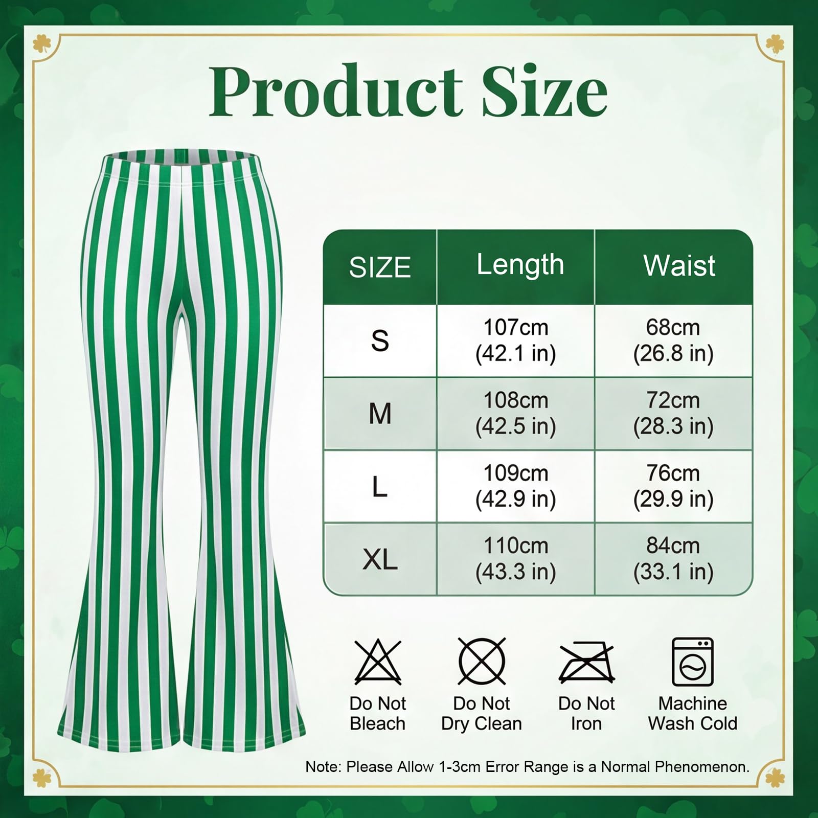 PANMAY Hippie Pants Fancy Dress 60s 70s Disco Outfit Trousers Green White Striped Flare Out Leggings Headband Glasses Necklace Earings Halloween Hippy Clothes - Image 2