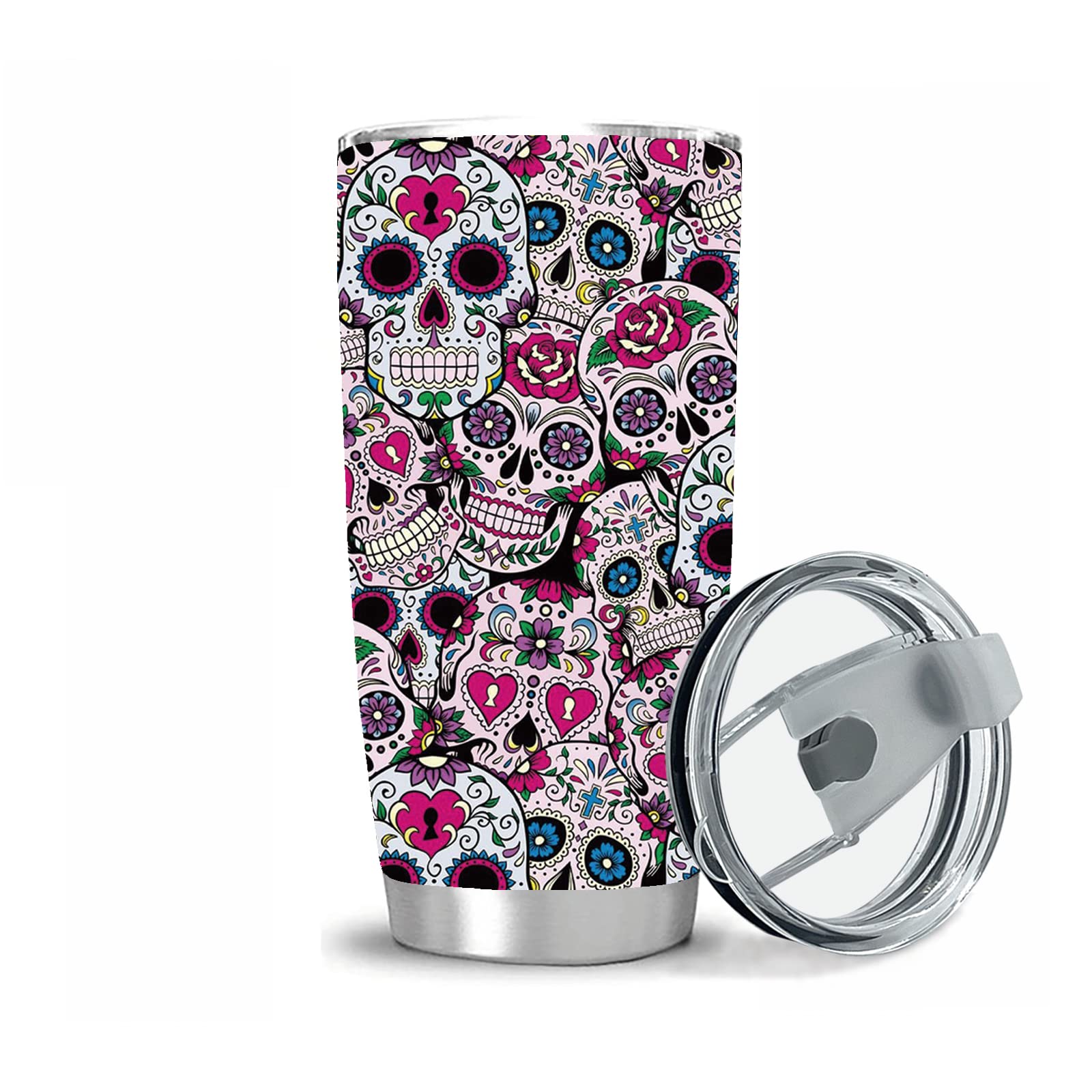 Hasdon-HillSugar Skull Tumbler, Stainless Steel Insulated Travel Coffee Mug for Skull Lover 20 oz