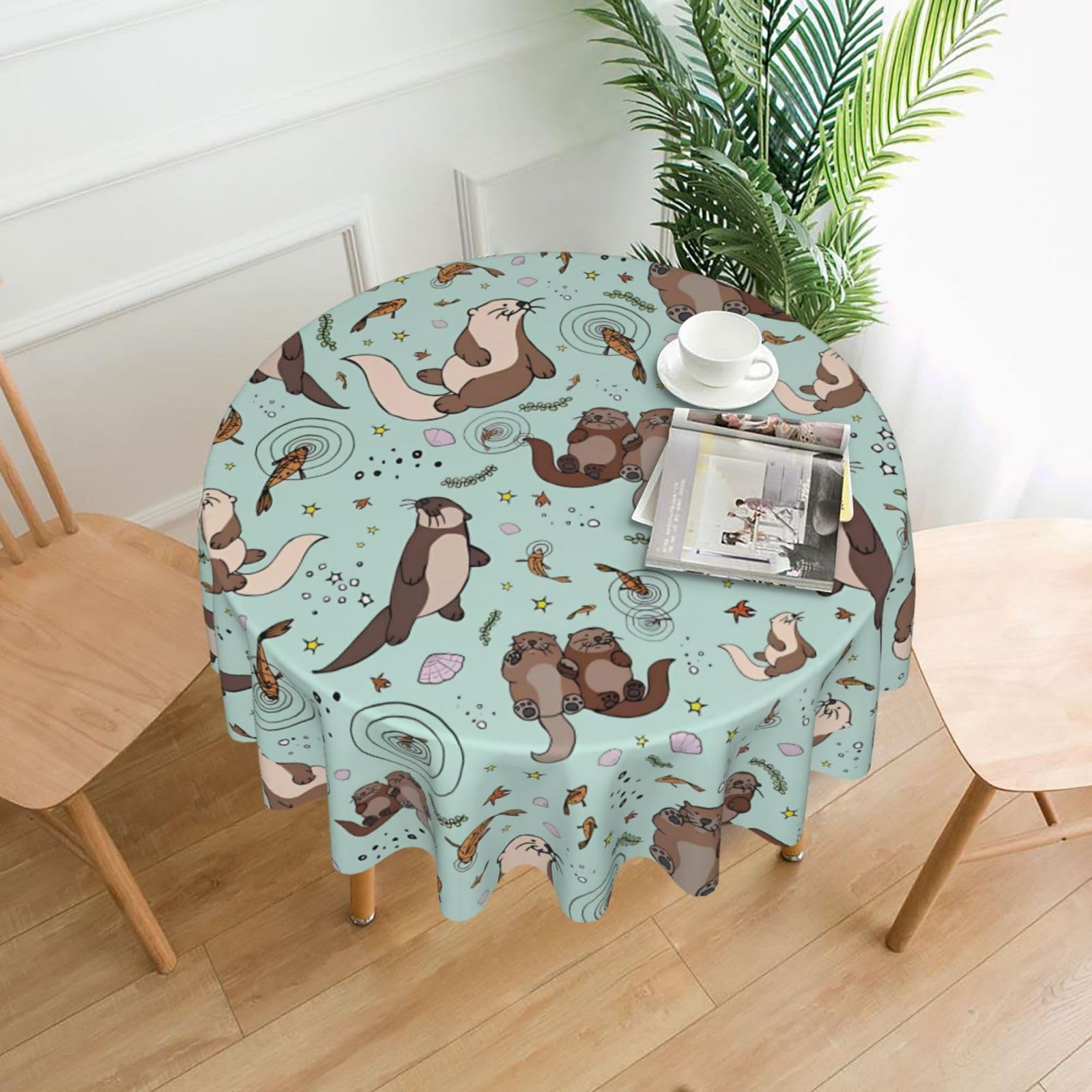 Whjssf Black Otters Prints Round Decorative Tablecloth 60In - High-Grade Polyester Table Throw For Dining & Outdoor Parties