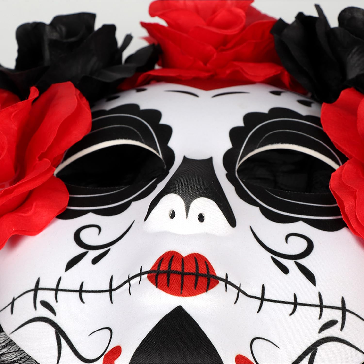 KIHOARL Day of The Dead Sugar Skull Mask with Veil and Rose Flower Crown Mexican Dia de Los Muertos Halloween Lace Mask for Masquerade Cosplay Party Costume Accessory