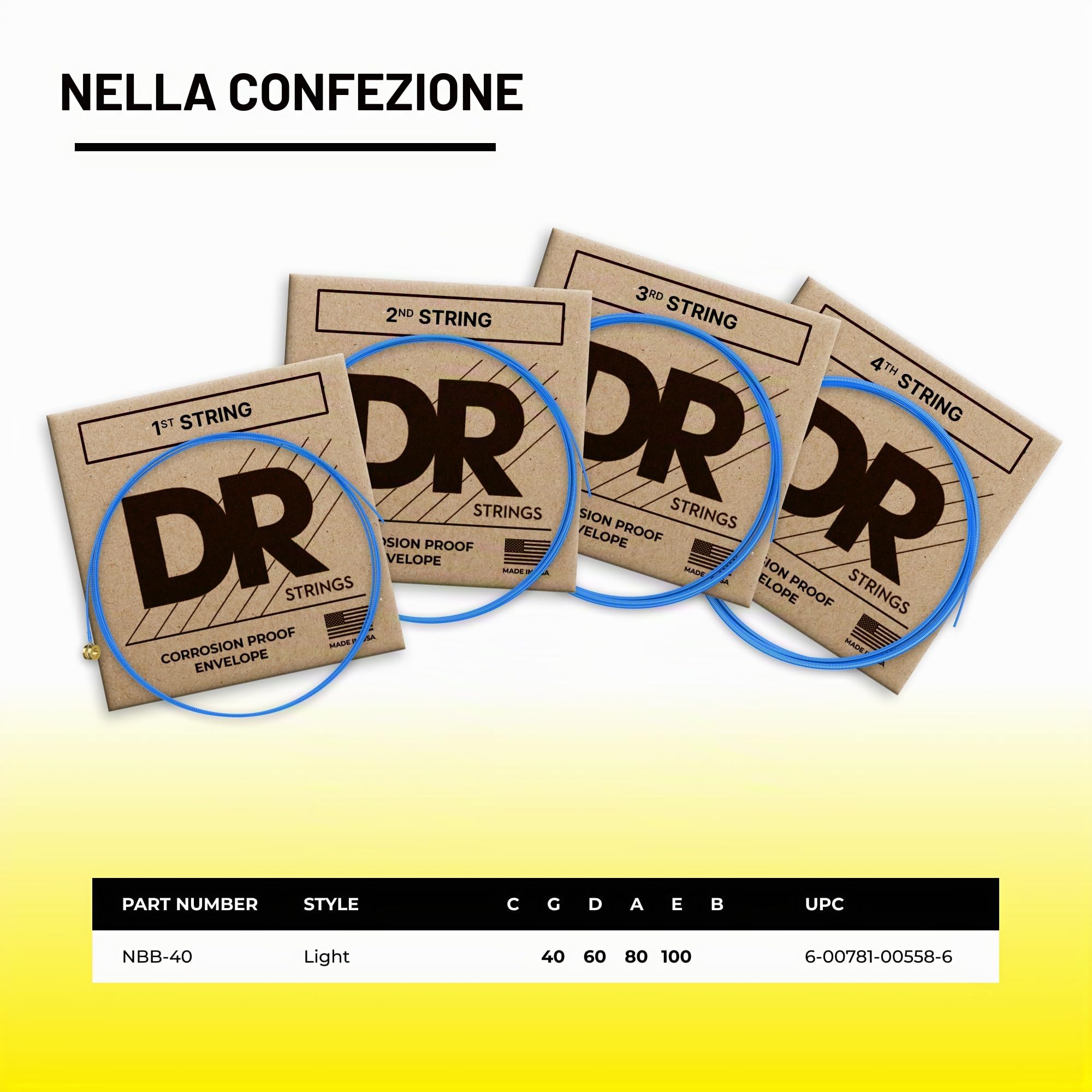 DR String NBB-40 Neon Blue Set di corde per basso