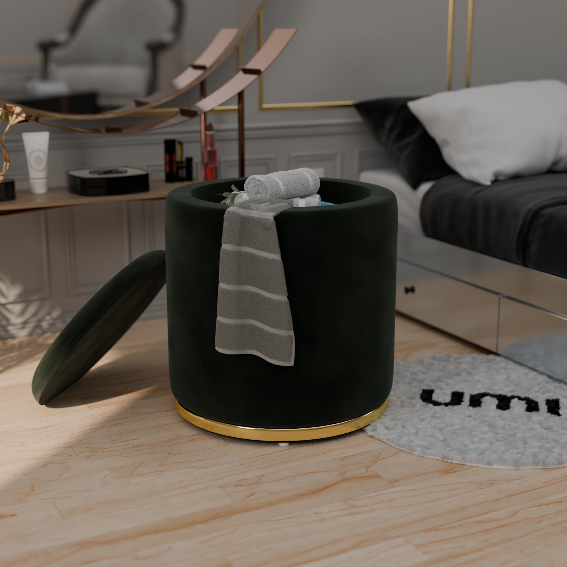 Amazon Brand - Umi Velvet Round Single Strip Ottoman Office Stool Foot Rest Stool Linen Fabric Padded Seat Pouf Ottoman with Round Shape for Living Room (Green)-image-35