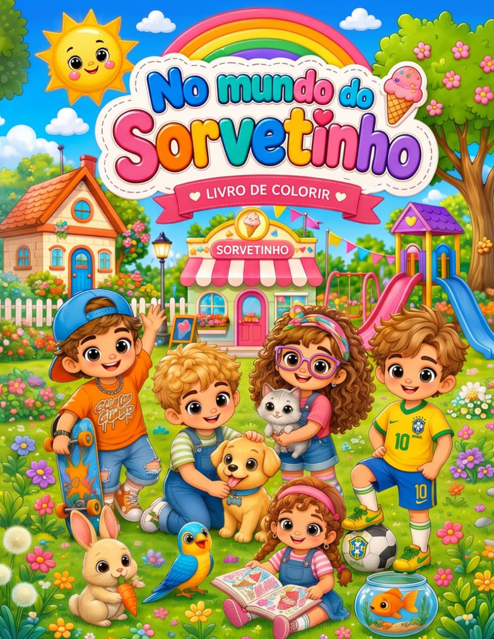 No mundo do Sorvetinho: Livro de Colorir Infantil com Personagens Fofinhos, Animais e Aventuras