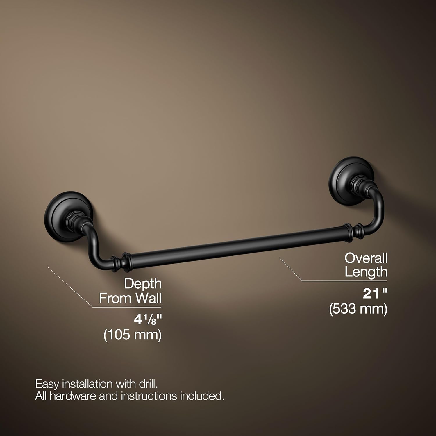 Diagram showing dimensions and easy installation