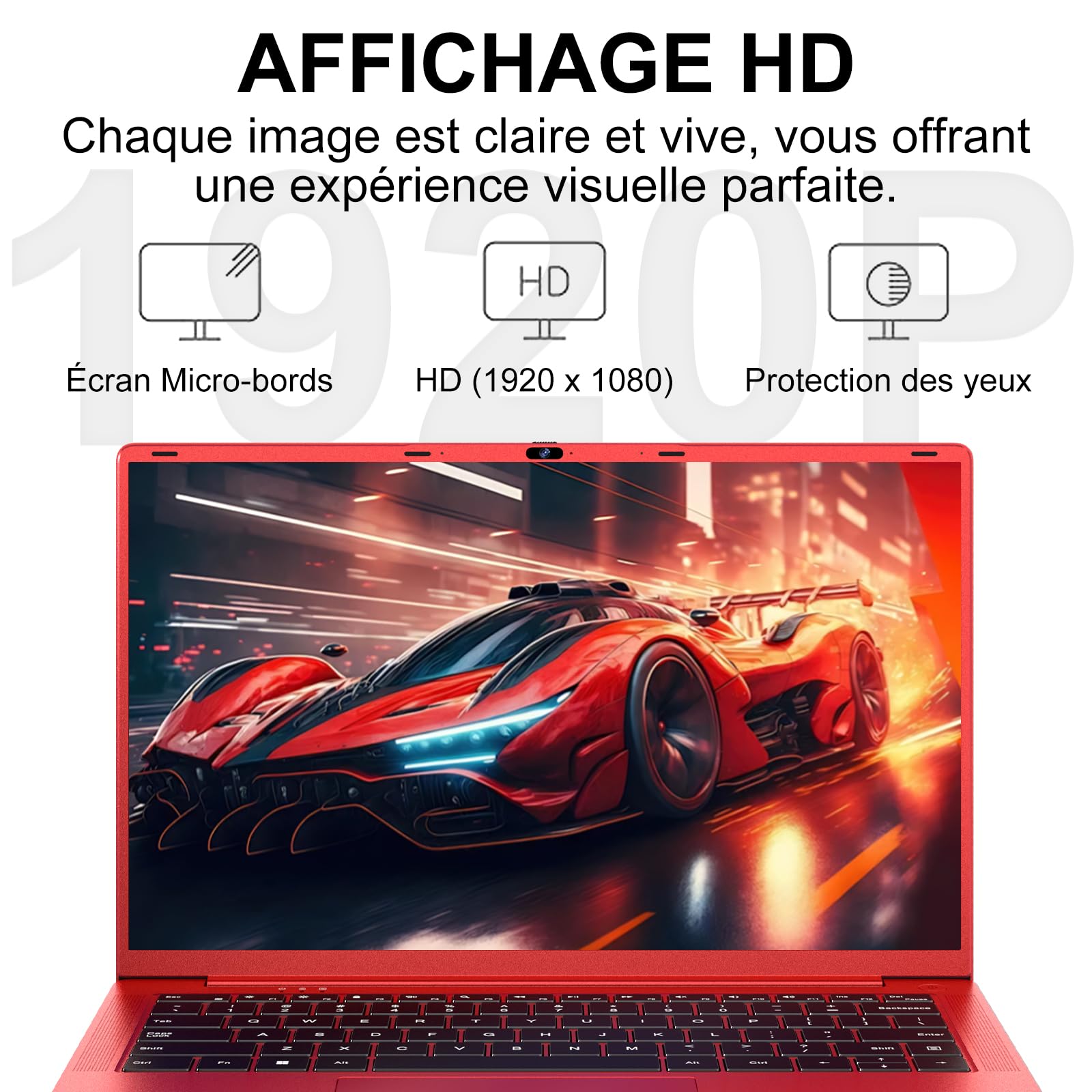 Ordinateur Portable 14 Pouces Celeron N5095 (jusqu'à 2,9 GHz) Win11 8Go 256Go SSD Extension1To 5G WiFi 1920x1080HD PC Portable avec Souris sans Fil QWERTY Clavier avec AZERTY Membrane Clavier-Rouge-13