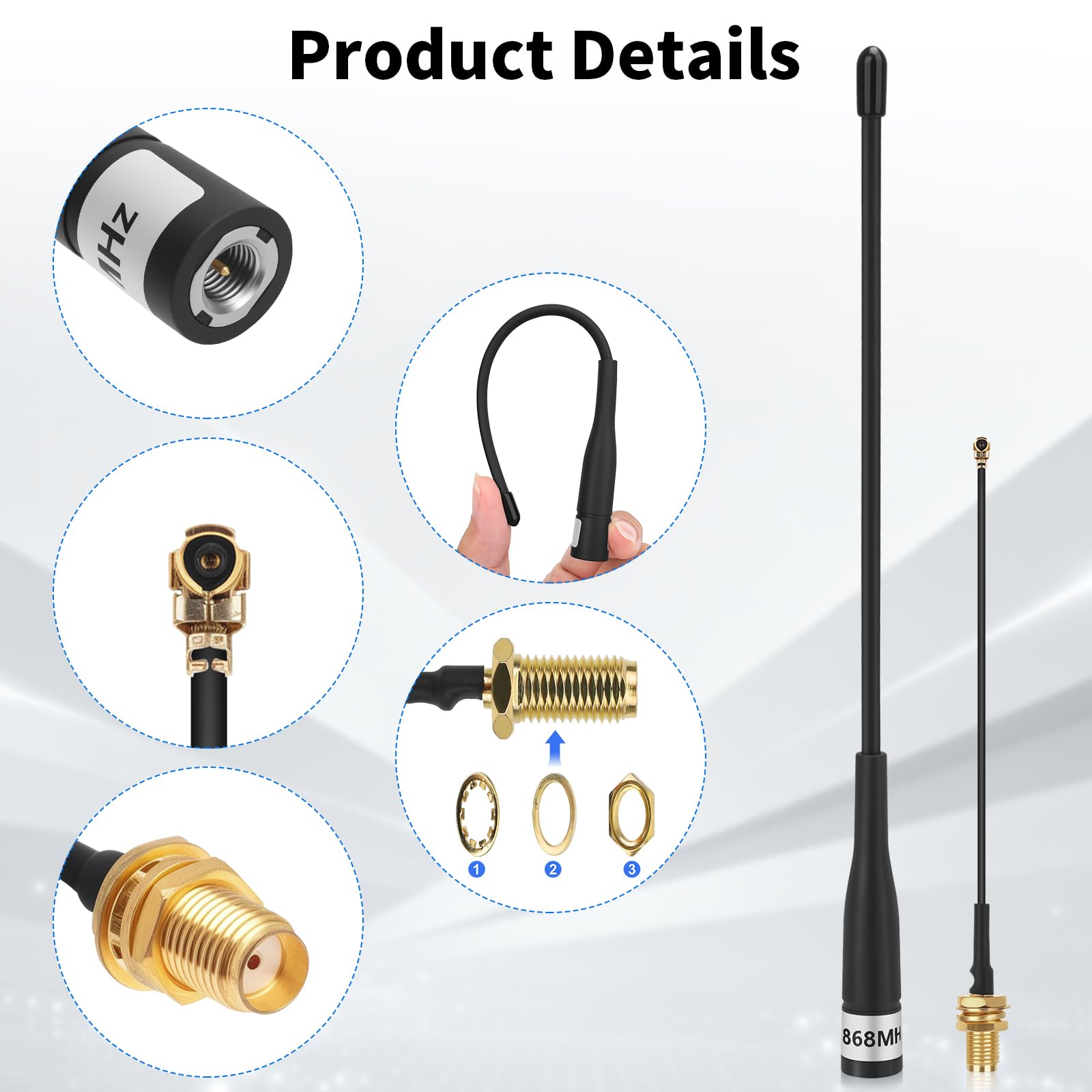 1 antenna LoRa da 868 MHz, guadagno 10dBi per antenna a frusta morbida a lungo raggio Meshtastic 40 cm Omni SMA maschio con cavo di prolunga nero
