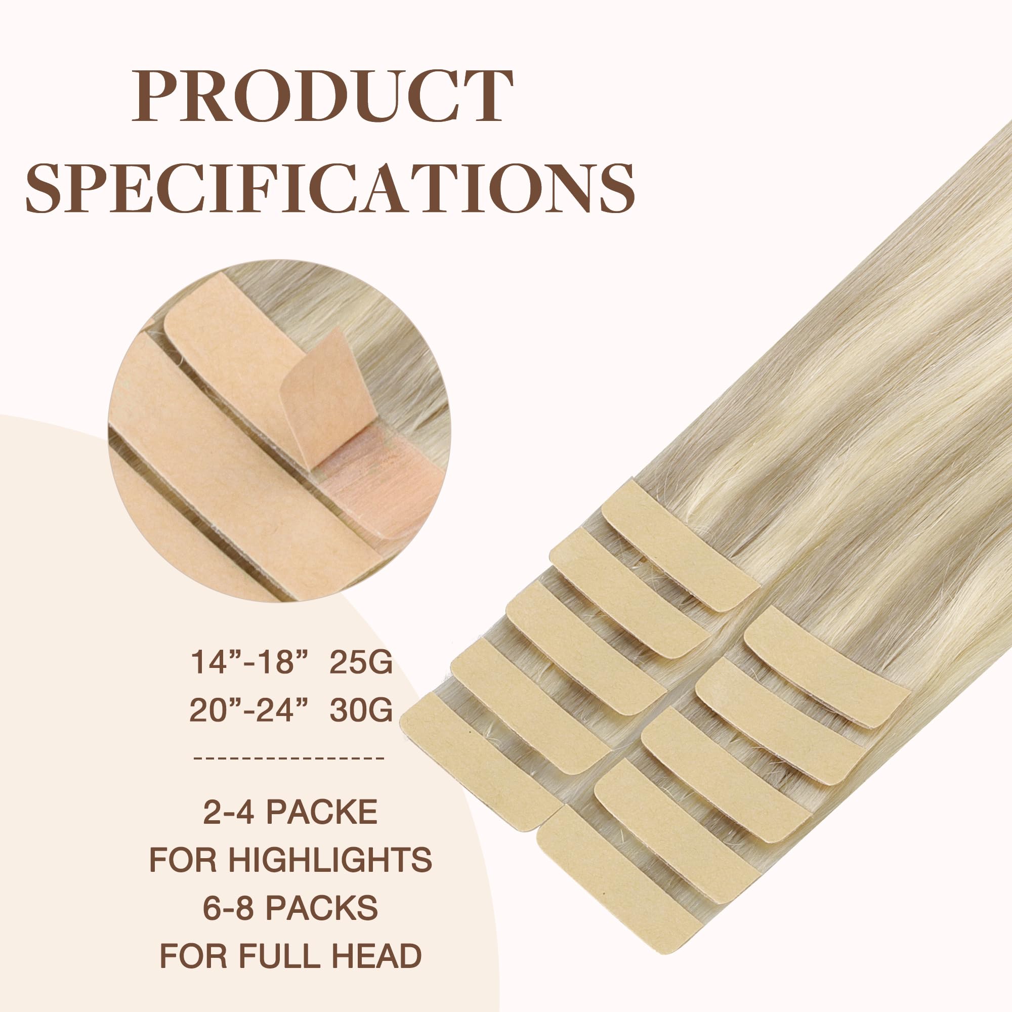 GOO GOO Tape in Hair Extensions Human Hair, 24inch 30g 10pcs, Real Remy Hair Extensions Seamless Straight Tape in - Image 3