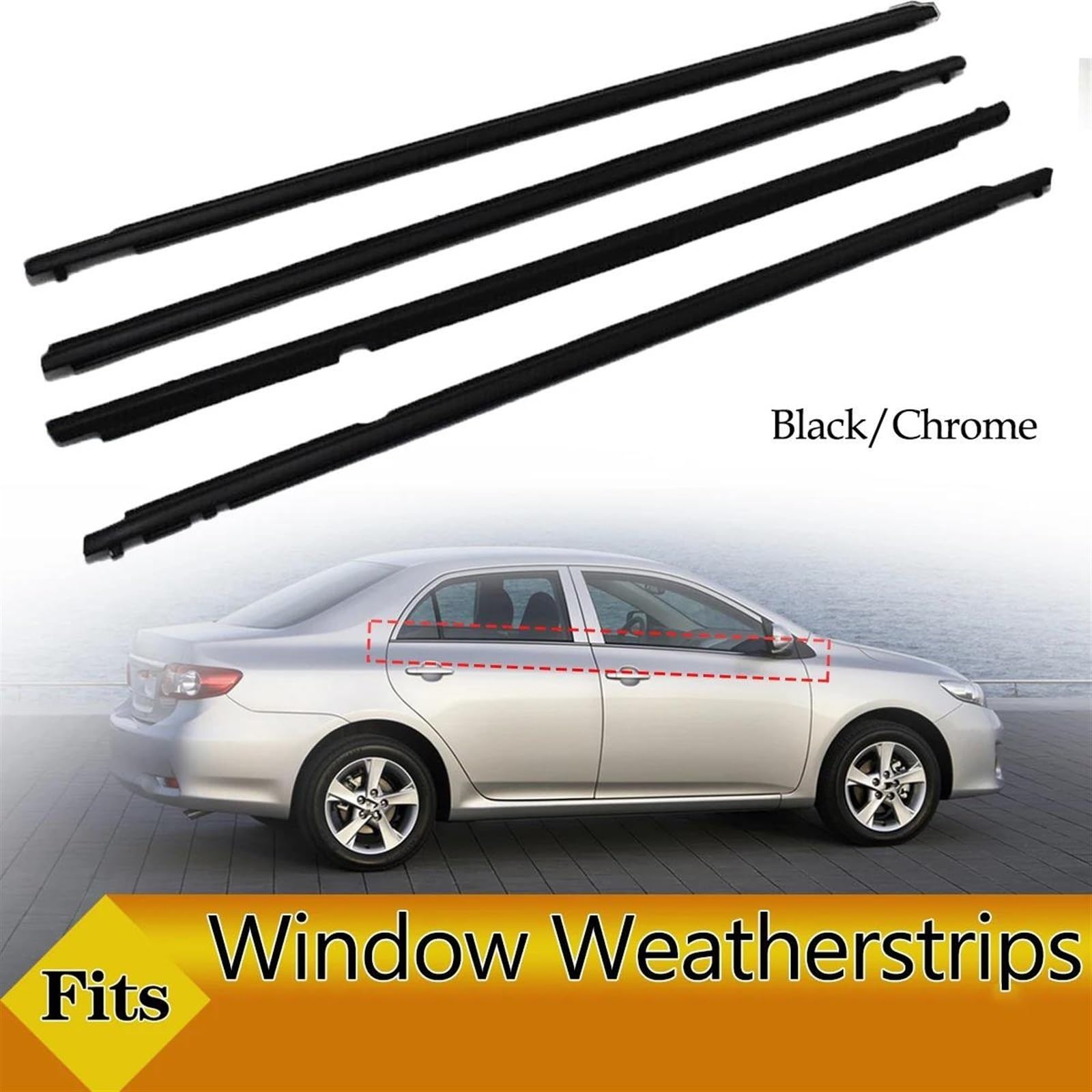 Guarnizione porta auto 4 pezzi guarnizione gomma finestrini esterni auto striscia pressione impermeabile cintura tenuta modanatura per Toyota per Corolla 2009-2012(Nero)