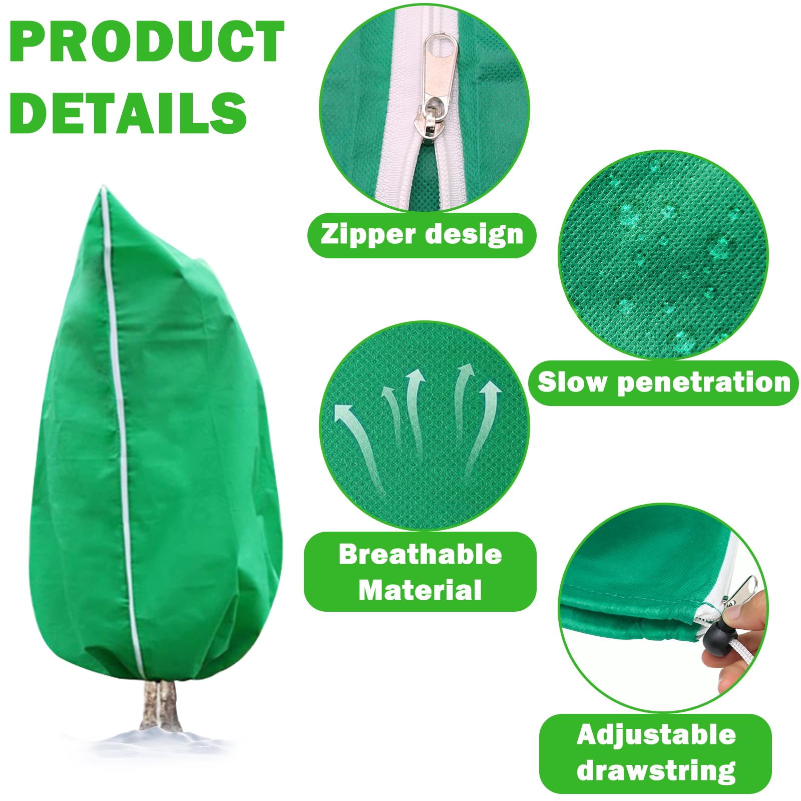 Cubiertas para plantas, protección contra la congelación, paquete de 4 paños de 31.5 x 47.3 pulgadas con cordón de cremallera, cubiertas de arbustos para invierno, protección contra la congelación,