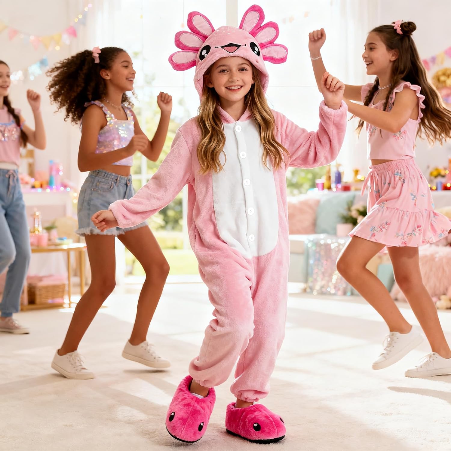 PinkSheep Kids Animal Onesie Pajamas,Cute Girls Flannel Sleepwear,Hooded Stitch Homewear Cosplay Costume - Image 3