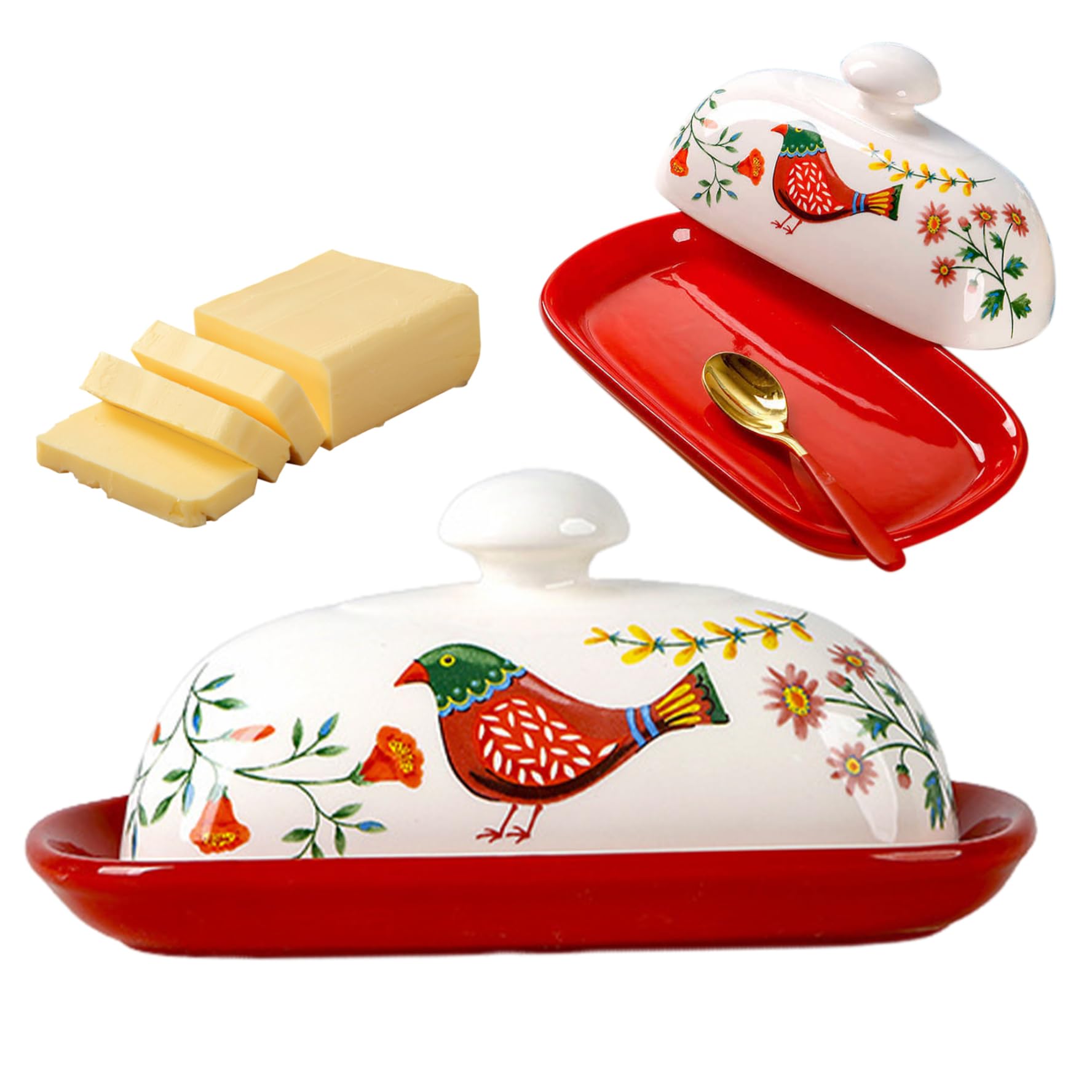 Buttergericht mit Deckelkeramik, elegantes Blumenmuster Buttergericht Buttergericht mit Deckel Keramik Kreatives Buttergericht mit rutschloser Bodenkäseschachtel Buttergerichte für Küche, Restauran