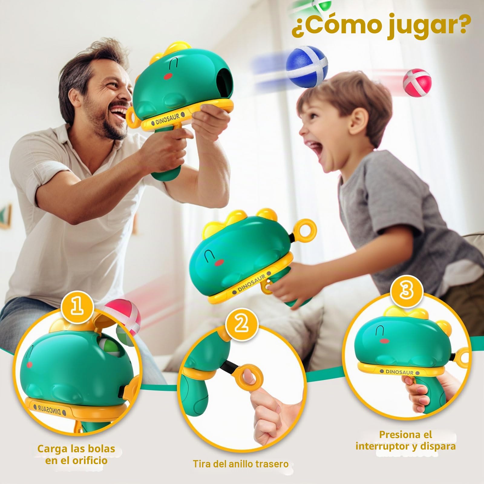 Doloowee Juego de Disparos de Pistola de Dinosaurio, con Tablero de Dardos, 12 Bolas pegajosas, Regalo de Juguete de jardín Interior y Exterior para niños y niñas de 3 4 5 años (Verde)