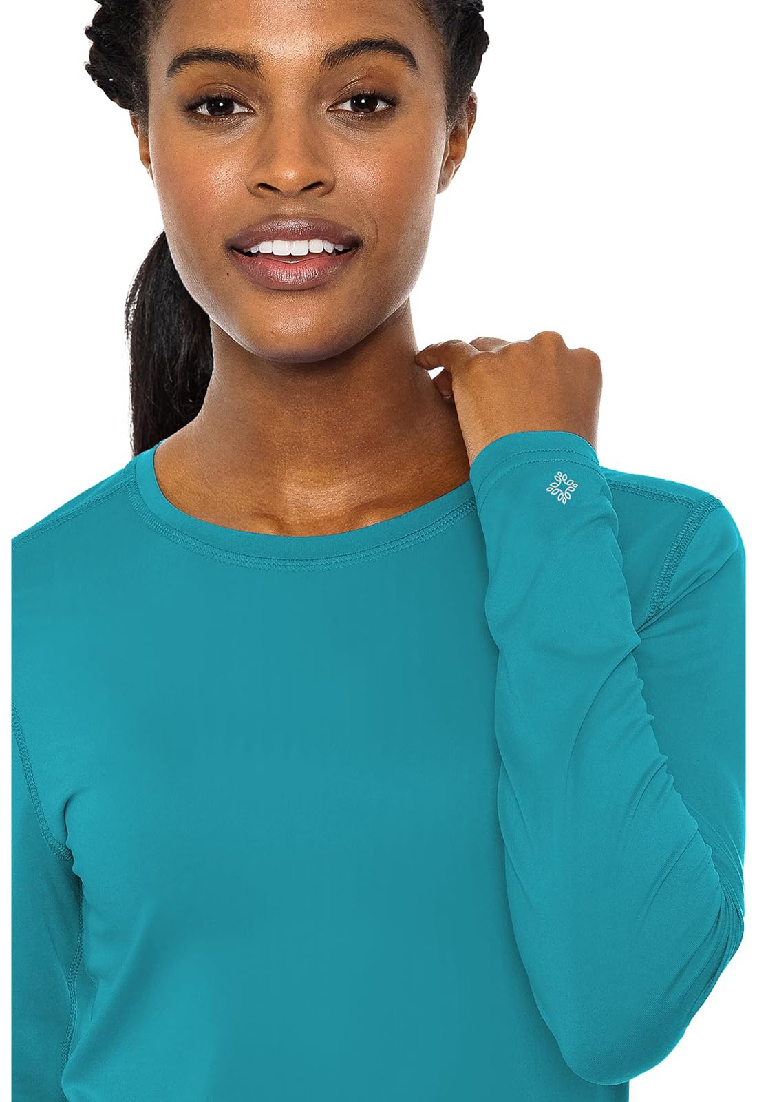 Med Couture Women's Underscrub Top Long Sleeve Performance Knit Tee, 360° Stretch, Lightweight & Ultra Soft Fabric - MC8499, XS, Teal