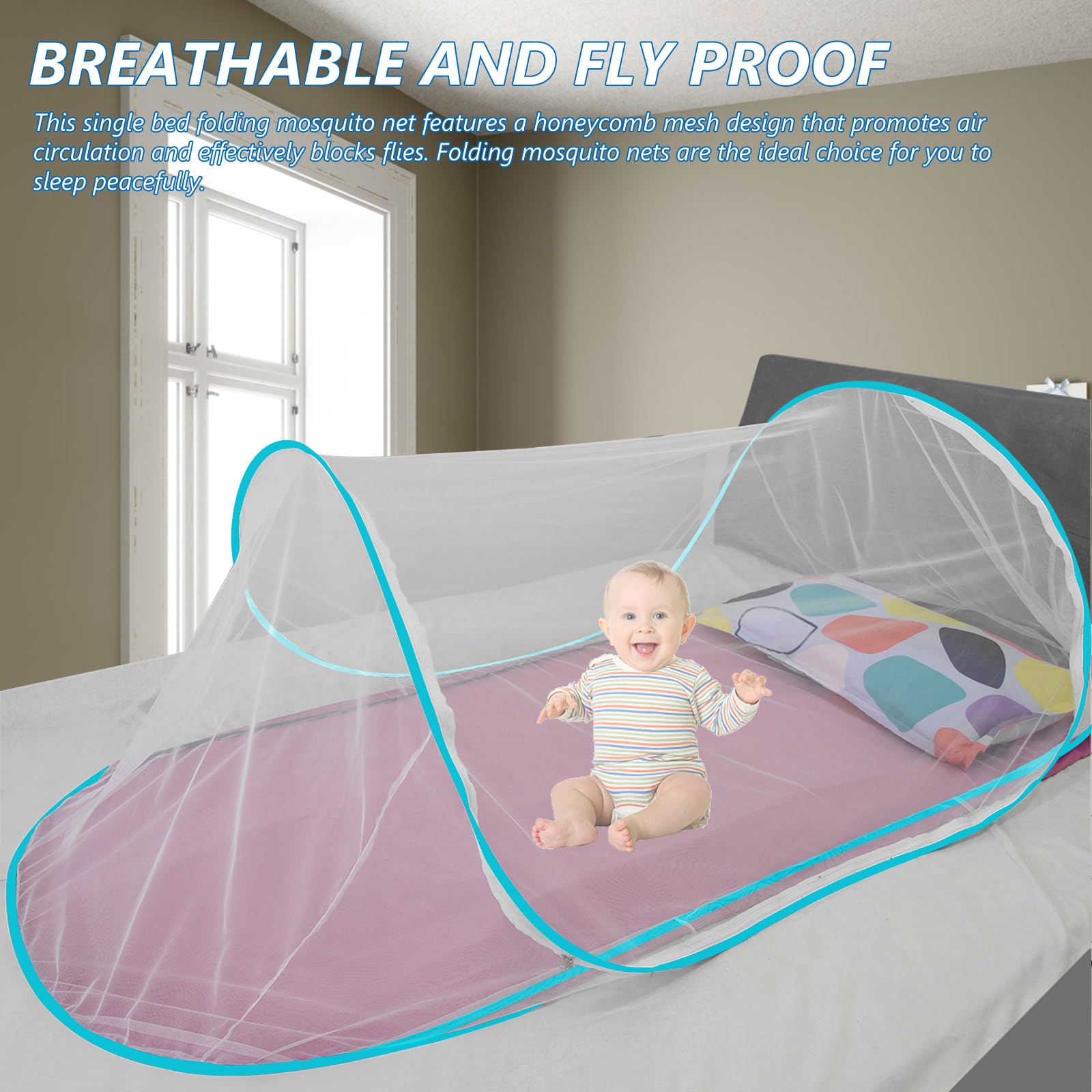 Zanzariera pieghevole pop-up ultra leggera, 200 x 80 cm, per camera da letto, campeggio