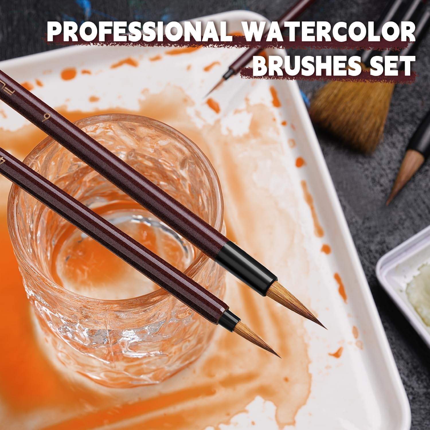 Watercolor Brushes Set, Fuumuui 5Pcs Goat Mixed Sable Hair with Nylon Water Color Paint Brush with Flat Round Detail for Watercolor, Pottery, Acrylic, Gouache - Image 2