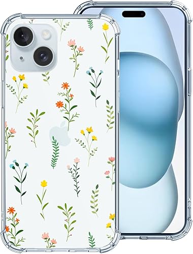 Miniatura 1 de Hi Space Funda compatible con iPhone 15, diseño de patrón de flores, transparente floral para iPhone 15, funda protectora de TPU suave a prueba de