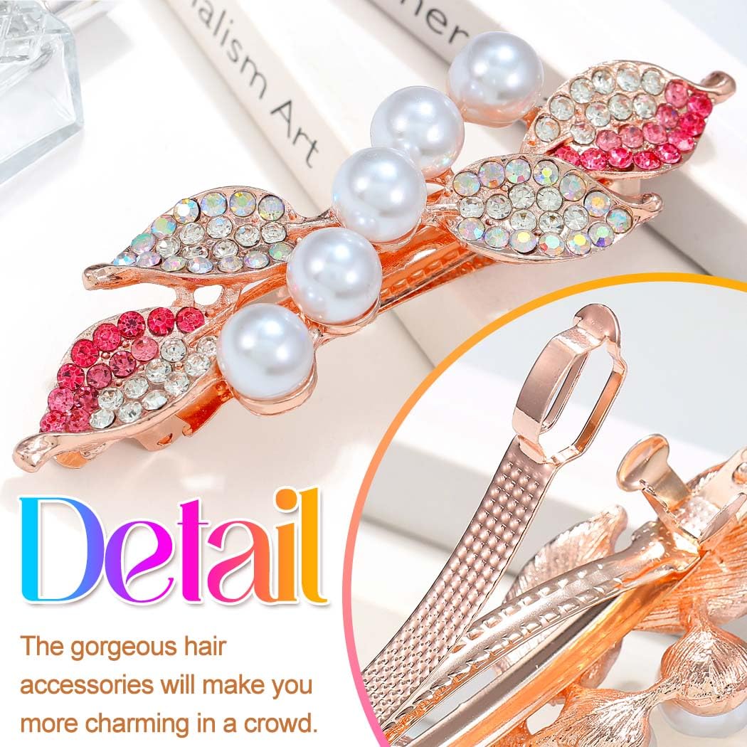 Reaky Pearl Hair Clips Gold Metal Hair Clip Rhinestone Hair Barrettes Hair Accessories for Women (pearl+pink) - Image 4