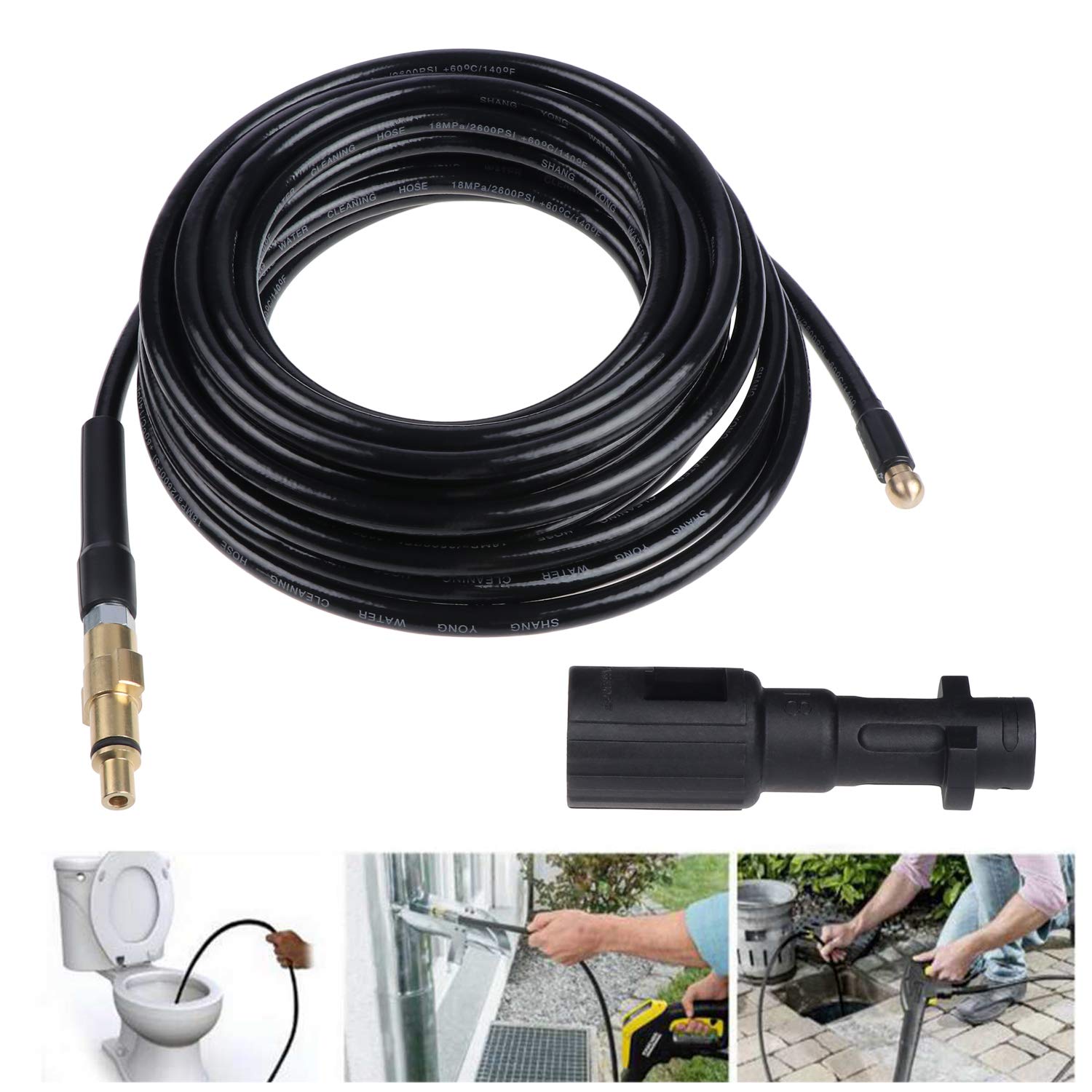 HSEAMALL 10M Drain Pipe Cleaning Hose with Adapter,Flexible Tube