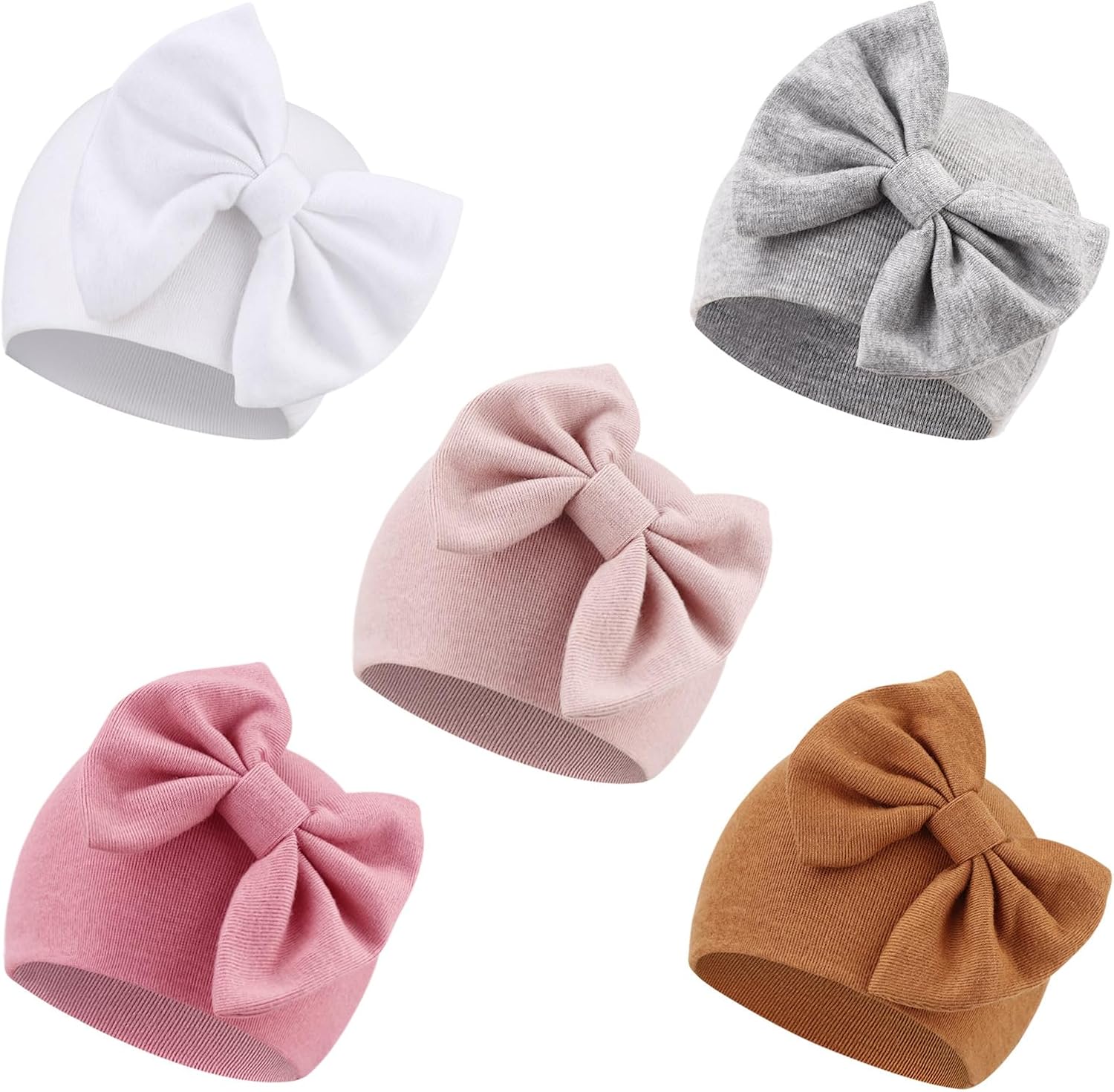 AQOKKA Newborn Baby Girl Hats with Bow Cotton Toddler Infant Beanie Cap Newborn Hospital Hats for Baby Girl Kid 0-24 Months