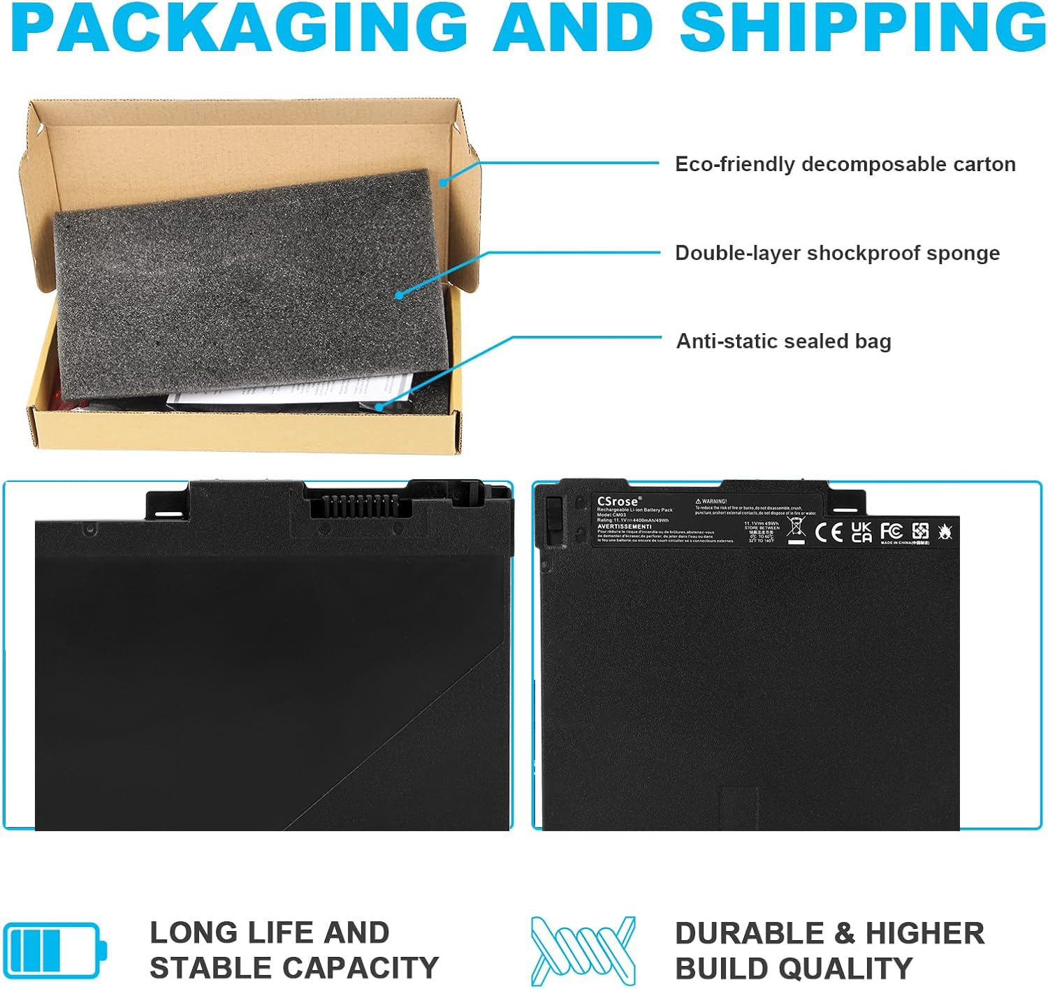 CM03 CM03XL Batteria per PC HP EliteBook 740 745 750 755 840 845 850 855 G1 G2 Series fit HP ZBook 14 15u G2,fits CO06 CO06XL Spare 716724-421 717376-001 CM03050XL HSTNN-DB4Q HSTNN-L11C-5