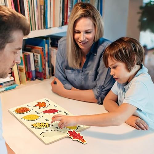 Miniatura 8 de Rompecabezas de madera de hoja de MoinKidz, juguetes de otoño para niños pequeños, rompecabezas Montessori para niños de 3 a 5 años, juguetes