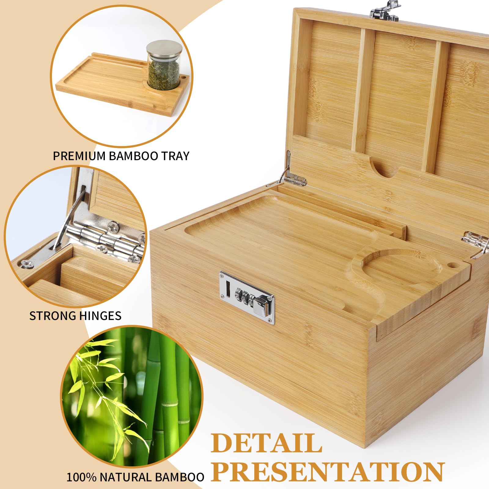Caja grande de bambú con cerradura de combinación, caja de almacenamiento decorativa con compartimento desmontable, caja de madera con tarros y cepillos Alright como gran opción de regalo.