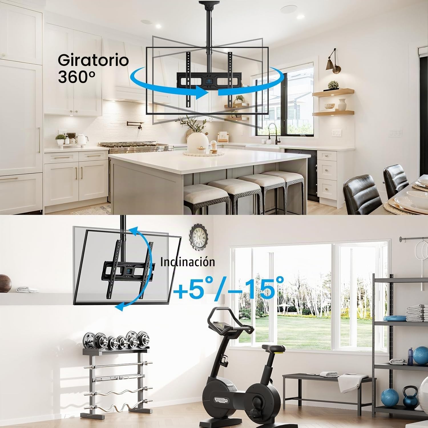PERLESMITH Soporte para TV - Soporte Giratorio Ajustable para Pantalla de 26 a 65 Pulgadas - Soporte de Techo para TV de Movimiento Completo, Soporta hasta 50 kg con VESA 400 x 400