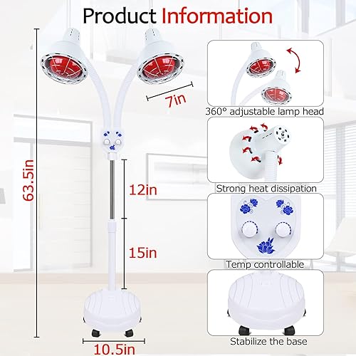 Miniatura 4 de SYEYYDS Infrared Light Therapy Red Light Therapy Lamp,275W Double Head Red Light Therapy Lampor for Relieve Joint Pain and Muscle Aches for Body