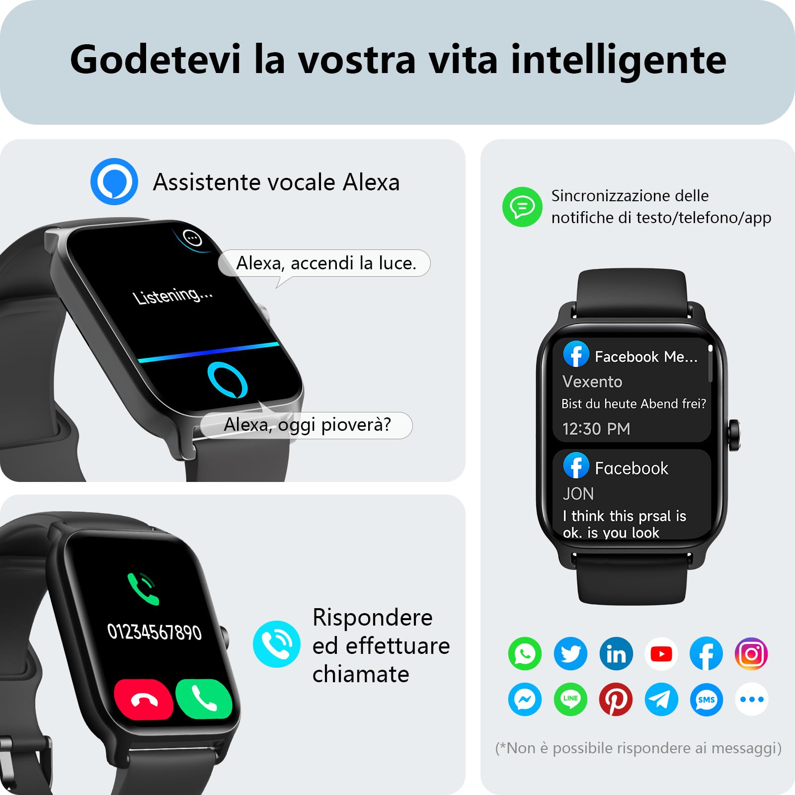 Yoever Smartwatch Uomo Rispondi/Effettua Chiamate e Alexa, 1.8" Orologio Smartwatch SpO2/Frequenza Cardiaca/Sonno/Stress, 120 Modalità Sport, Orologio Fitness IP68 Regalo Uomo (Nero, 1.8)