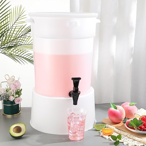 Miniatura 5 de Nosiny 2 Pcs 5 Gallon Plastic Round Beverage Dispenser with Base Drink Dispenser with Spigot Leak Proof Milk Dispenser Drink Container for Buffet