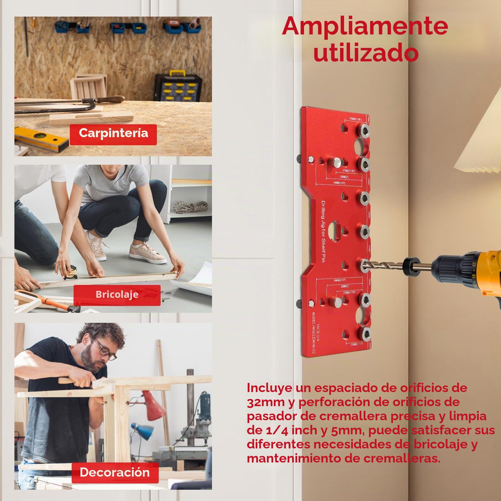 Plantilla de Clavijas de Estante con Guía de Taladro para Agujeros Rectos, Herrajes de Armario, Herramientas de Carpintería, Accesorio de Herramienta Eléctrica con Sistema de Agujeros de Bolsillo para