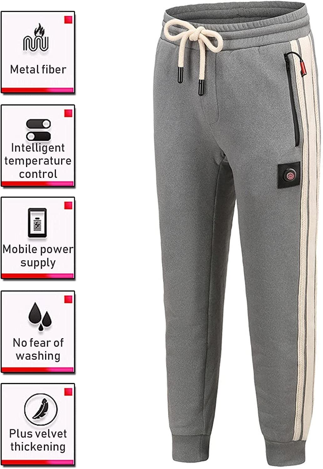 Pantaloni Termici Invernali da Uomo, Leggings in Pile elettrici USB con Controllo della Temperatura a 3 Livelli (Color : Grigio, Size : L/Large)