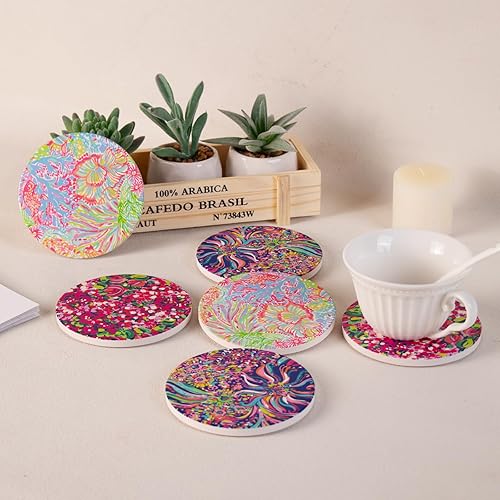 Miniatura 5 de KAMMAK Juego de 6 posavasos de cerámica estilo bohemio, posavasos absorbentes adecuados para tipos de tazas, almohadillas antideslizantes y