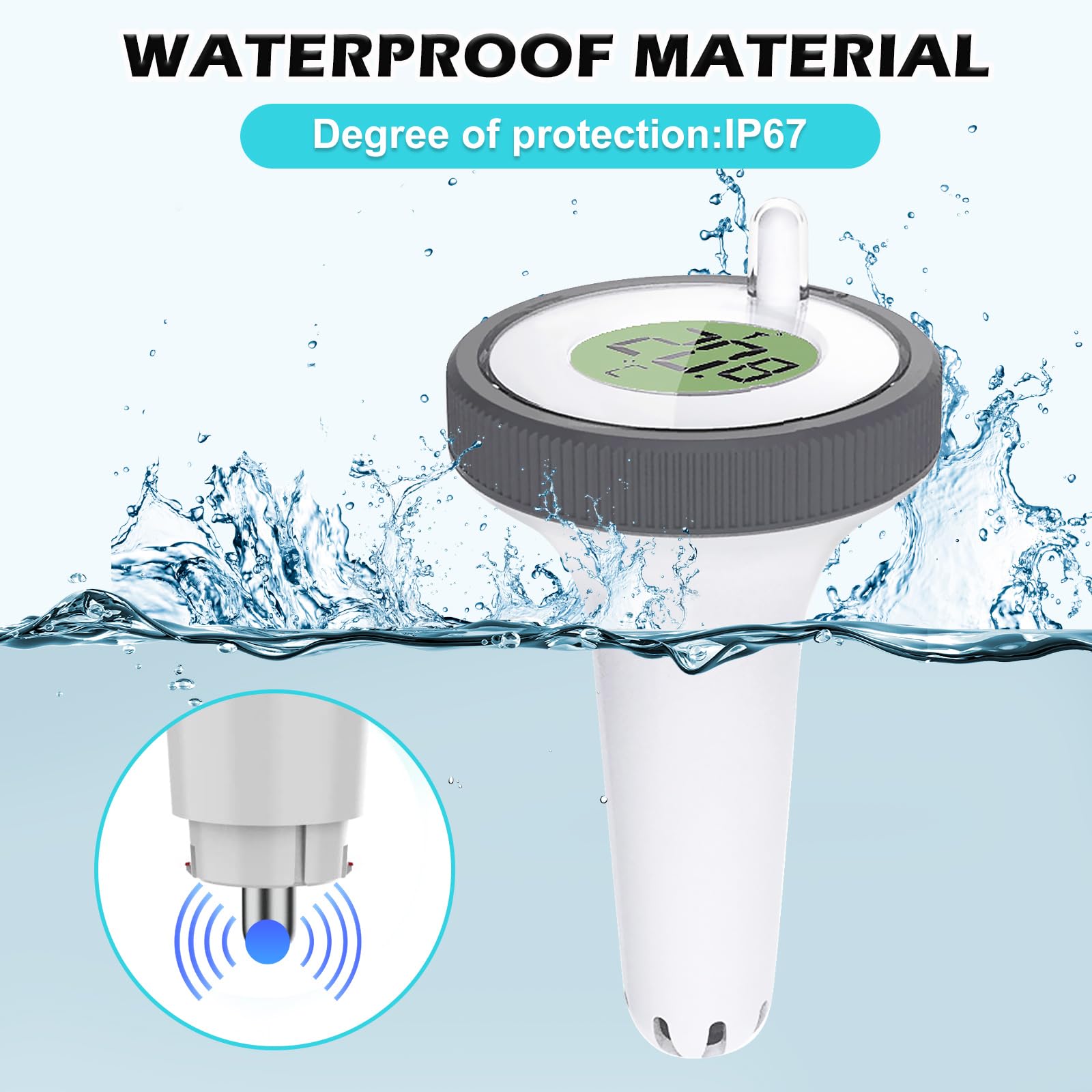 BYZESTY Thermomètre de piscine numérique sans fil avec capteur de piscine, écran LCD et moniteur d'humidité pour baignoire, bassin à poissons, étang